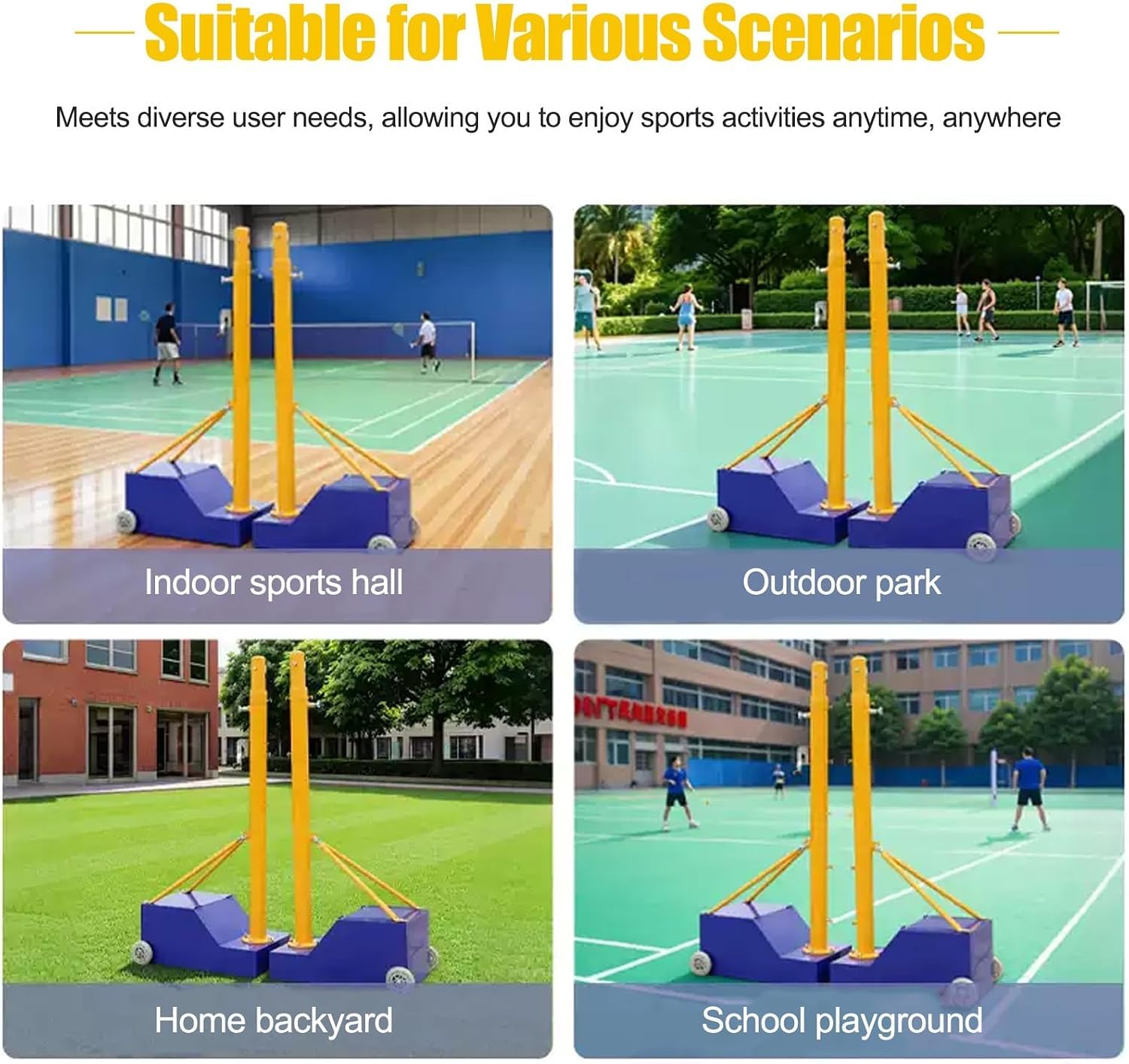 Poste De Voleibol, Poste De Red De Bádminton con Altura Ajustable, Postes De Voleibol Resistentes para Interiores Y Exteriores con Ruedas Y Red, para Estadios De Adultos Y Niños.