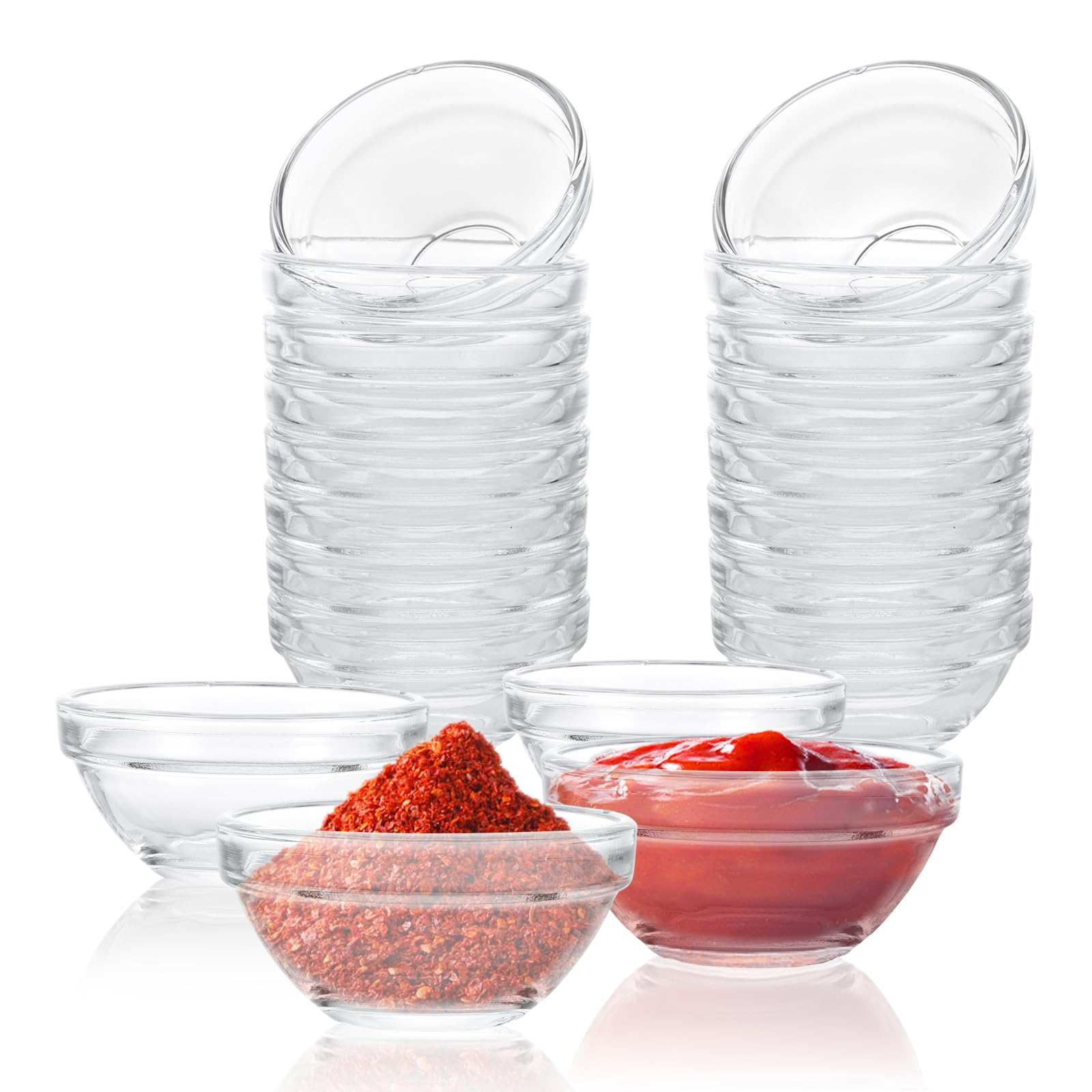 Kanpura 6 Stück Herzförmige Dip-Schalen Aus Glas - 57 Ml, Für Sauce, Gewürze, Dessert & Party