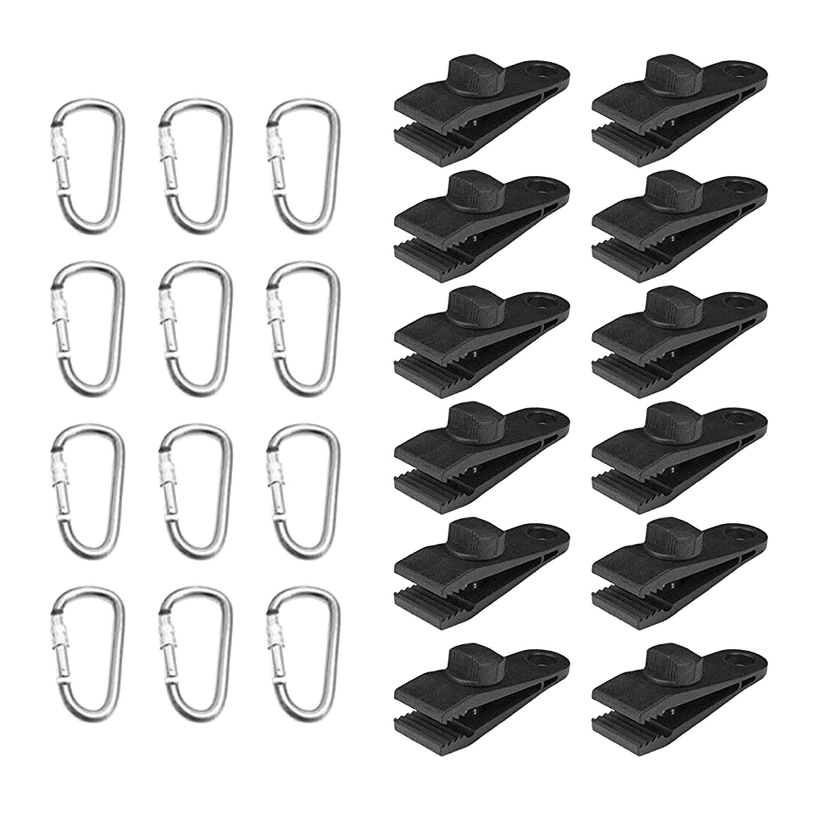 10/12 Pcs Awning Tarp Clamp Set Tent Clips 12 Pcs Clip+Carabiner,12Pcs Clip+Carabiner