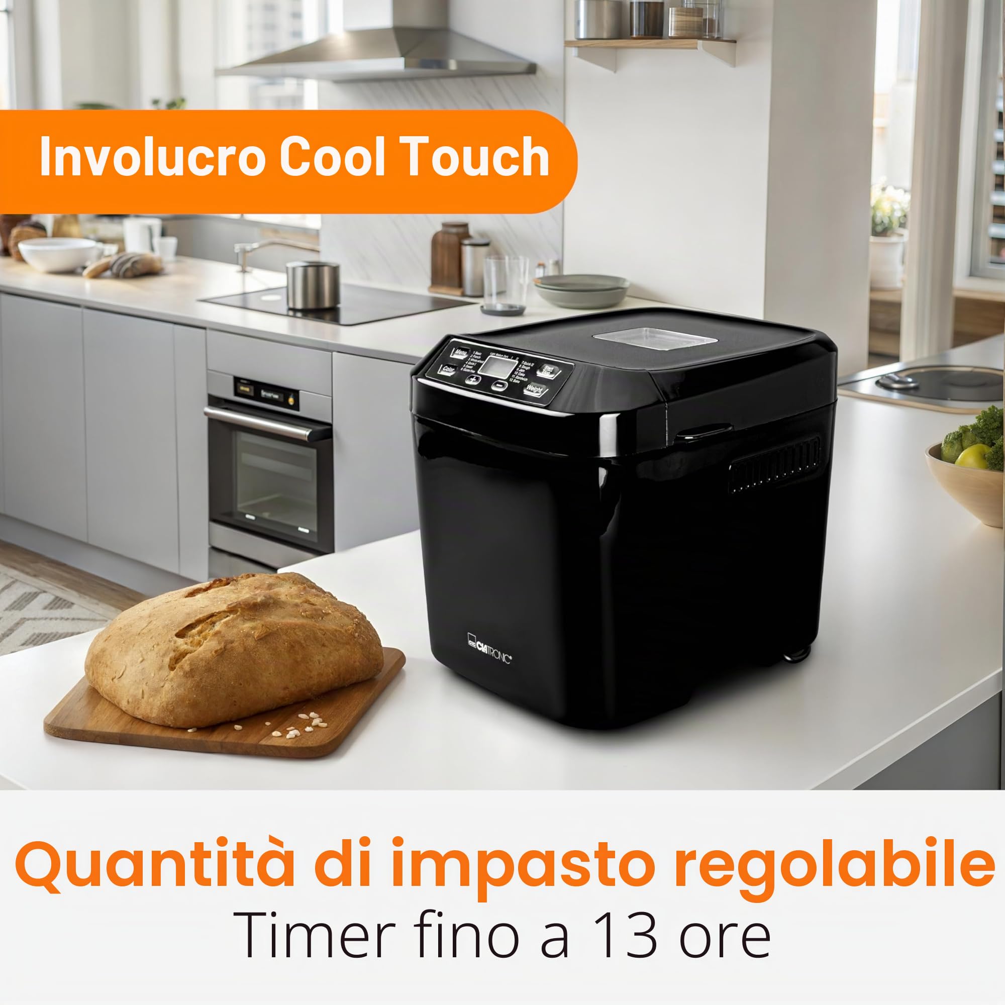 Macchina per il pane Clatronic® | preparazione automatica e funzione di mantenimento in caldo | macchina da forno con timer | facile da usare tramite display | 12 programmi di cottura | BBA 3774