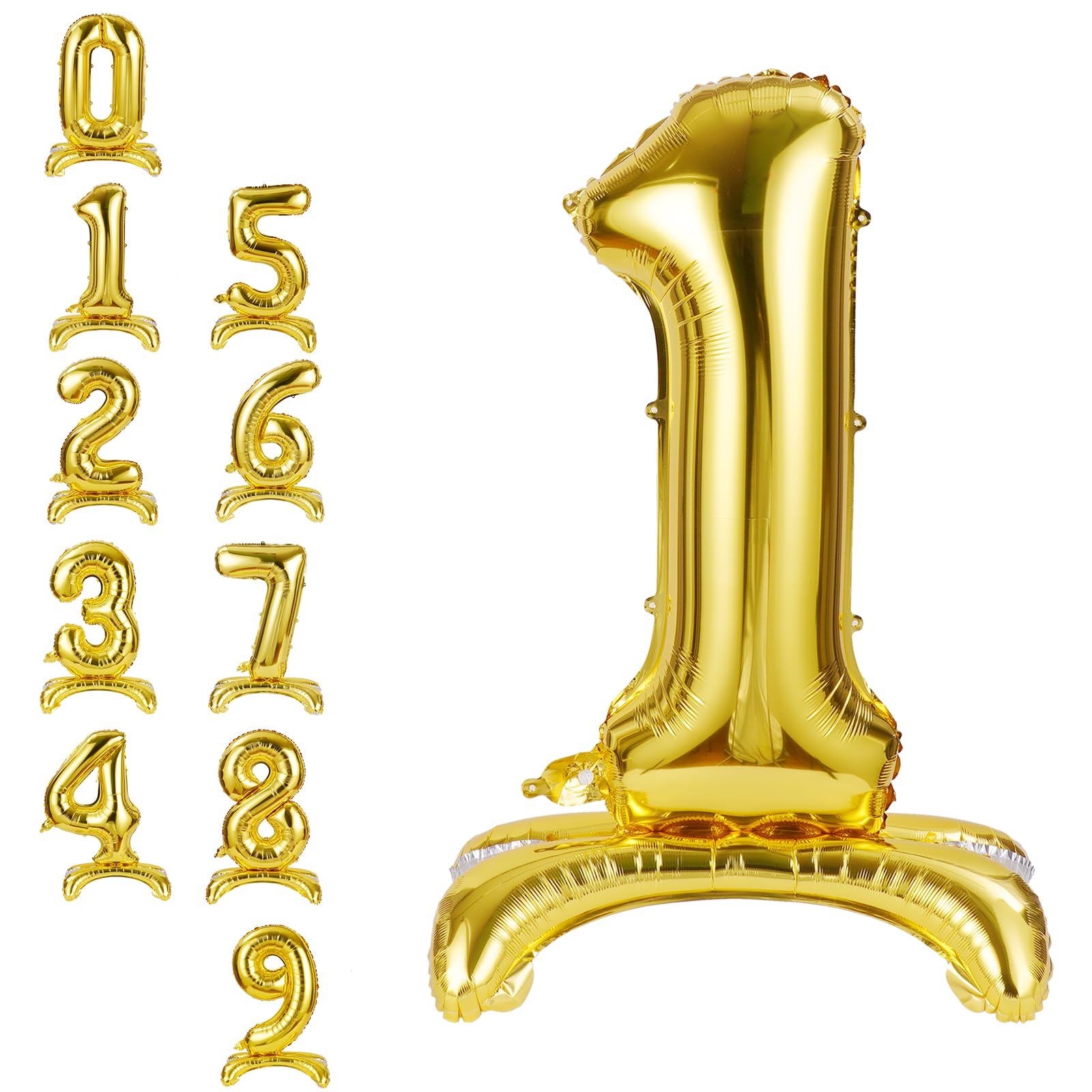 APXEL Gold Standing Number 1 Balloons, 40 Inch Large Foil Number 1 Balloons, Self Inflating 1th Birthday Balloon for 1 Year Anniversary Birthday Party Christmas Decorations Supplies — image 1