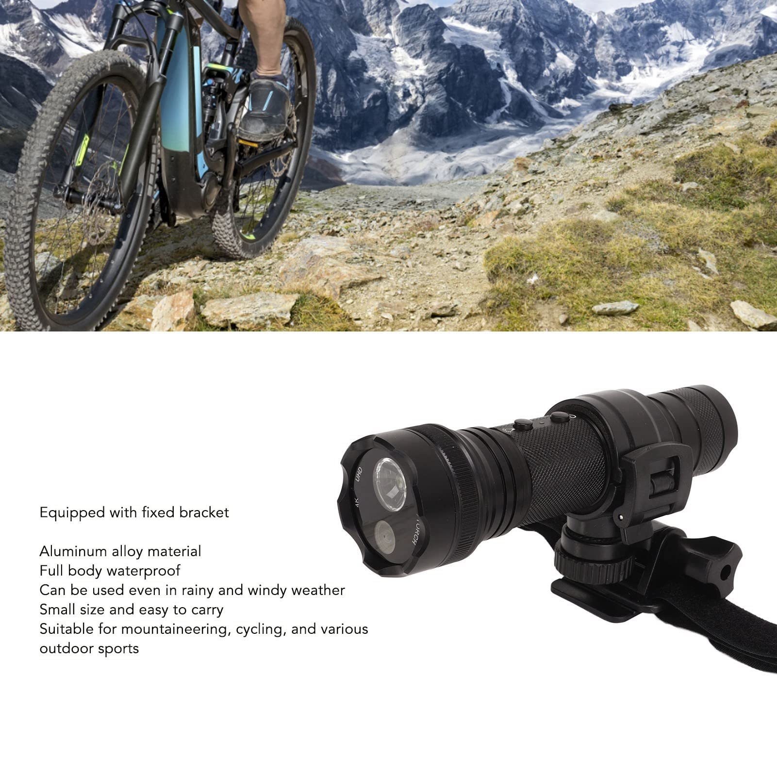 Kamera na Kask Motocyklowy, Kamera Sportowa HD 18MP z latarką, Kompas, Szerokokątna Kamera Rowerowa 120 ° DV na Kemping, Nocna Jazda