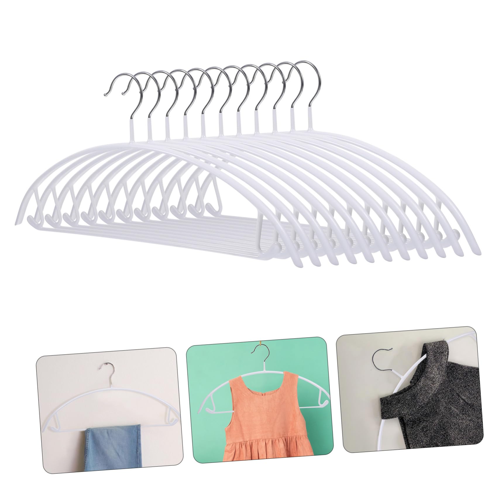 Ipetboom Set di 10 Grucce in Pvc Ganci Antiscivolo e Design Semicircolare per Giacche e Gonne, Portabiti Salvaspazio per Camera e Armadio, Capacità 8kg, Colore Bianco