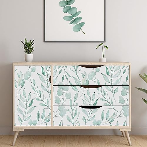 Miniatura 5 de WENMER Papel tapiz autoadhesivo de hojas verdes para despegar y pegar, 17.7 x 590 pulgadas, hojas de acuarela autoadhesivas, papel de contacto
