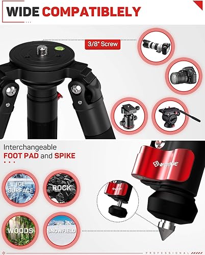 Miniatura 4 de IFOOTAGE Trípodes de video de 61 pulgadas con brazo mágico de 11 pulgadas, trípode de cámara de fibra de carbono con cuenco rápido, brazo mágico de