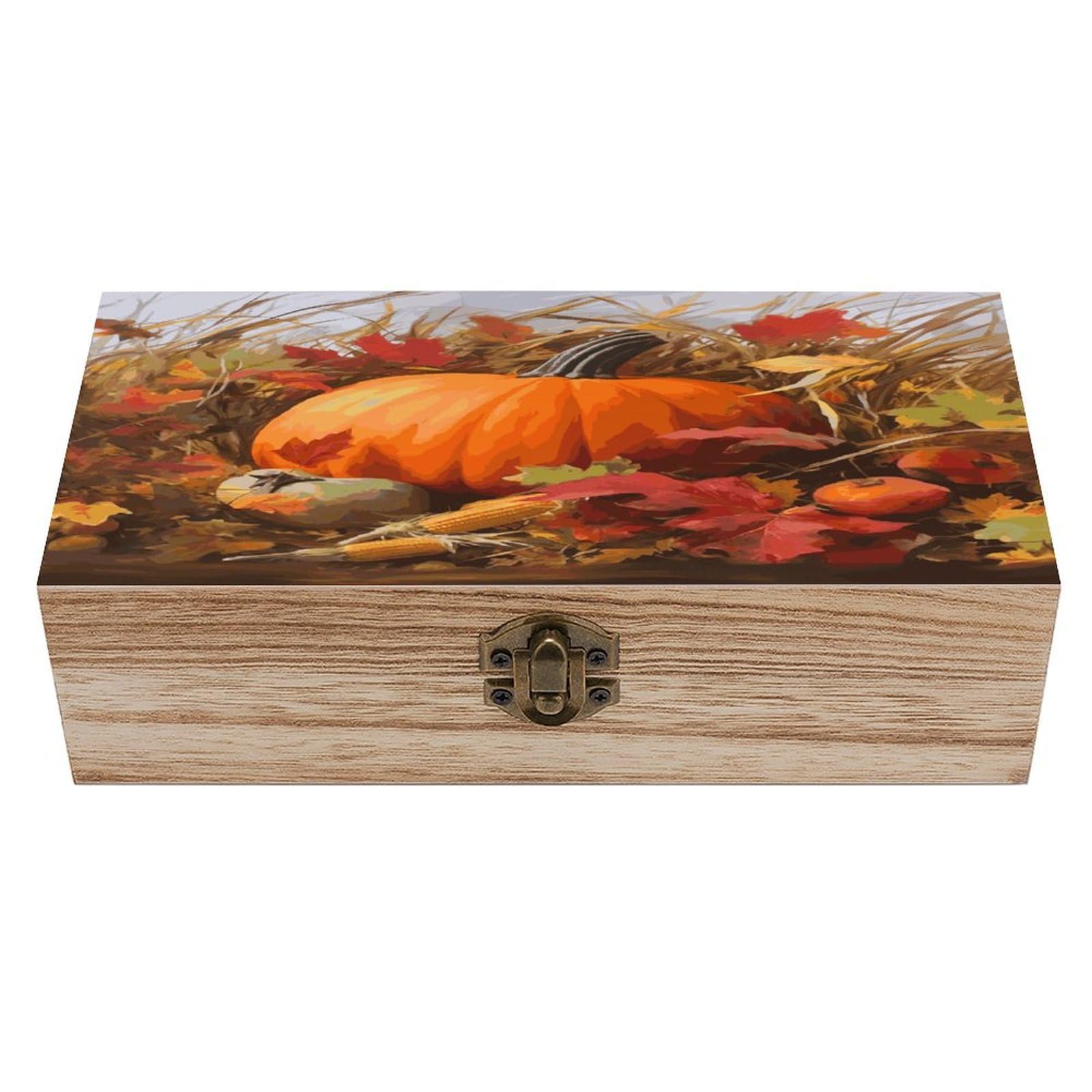 Btcowzrv Style Harvest Pumpkin Wooden Storage Box, Keepsake Box With Hinged And Retro Lock, Wood Jewelry Organizer For Photos & Mementos And Home Decor