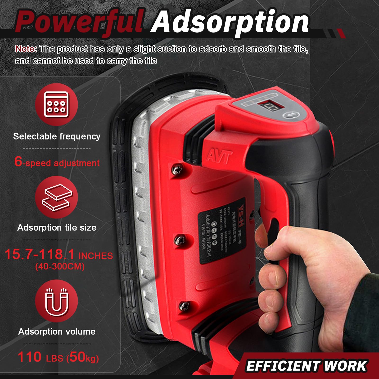 Fliesenrüttler Fliesenleger 21V Akku Bodenfliesen Maschine Professionnelle Handheld Fliesenleger LED Digitalanzeige 6 Gänge zum Verlegen von Fliesen & Wandfliesen mit 2000mAh 2 Batterie