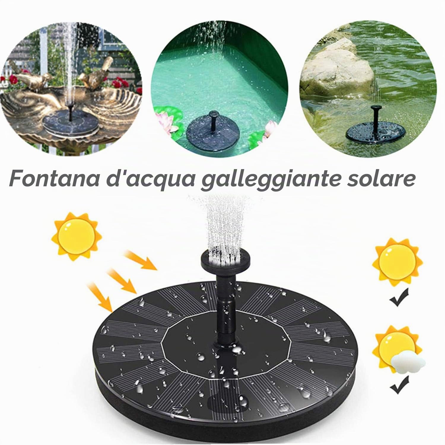 Jsdoin Fontana Solare da Giardino, Pompa Solare per Fontana, da Esterno Kit Pompa per Fontana Solare con 7 Effetti Ugelli per Laghetto, Piscina, Vaso dei Pesci e Bagno per Uccelli