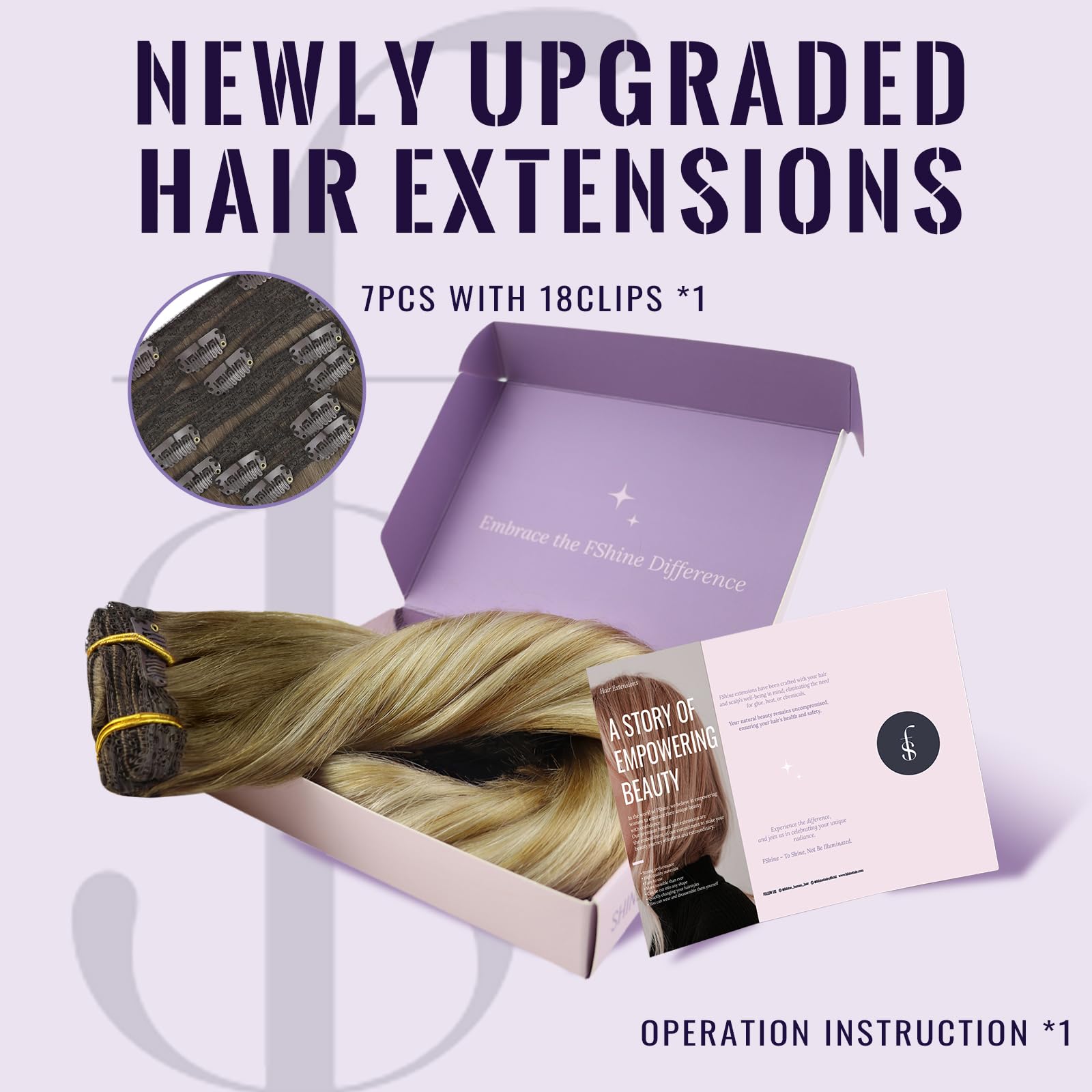 Fshine Clip in Estensioni Dei Capelli Umani Reale Castagno Marrone Ombre Miele Biondo Mix Platino Blonde Estensioni Dei Capelli Lisci 16 Pollice Clip in Capelli Spessi 135G 6/27/60 - 3