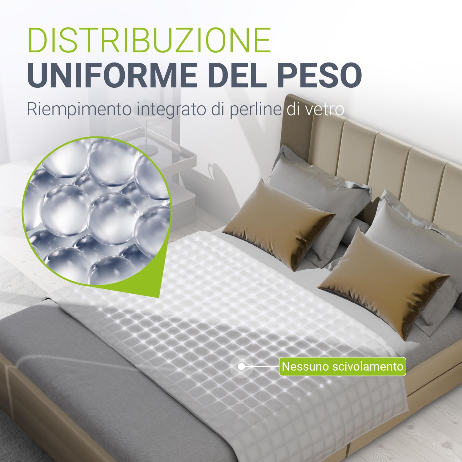 Juskys Coperta ponderata 135x200 – Anti-stress terapeutica con perle di vetro – cotone e microfibra – per adulti con disturbi del sonno – 5 kg
