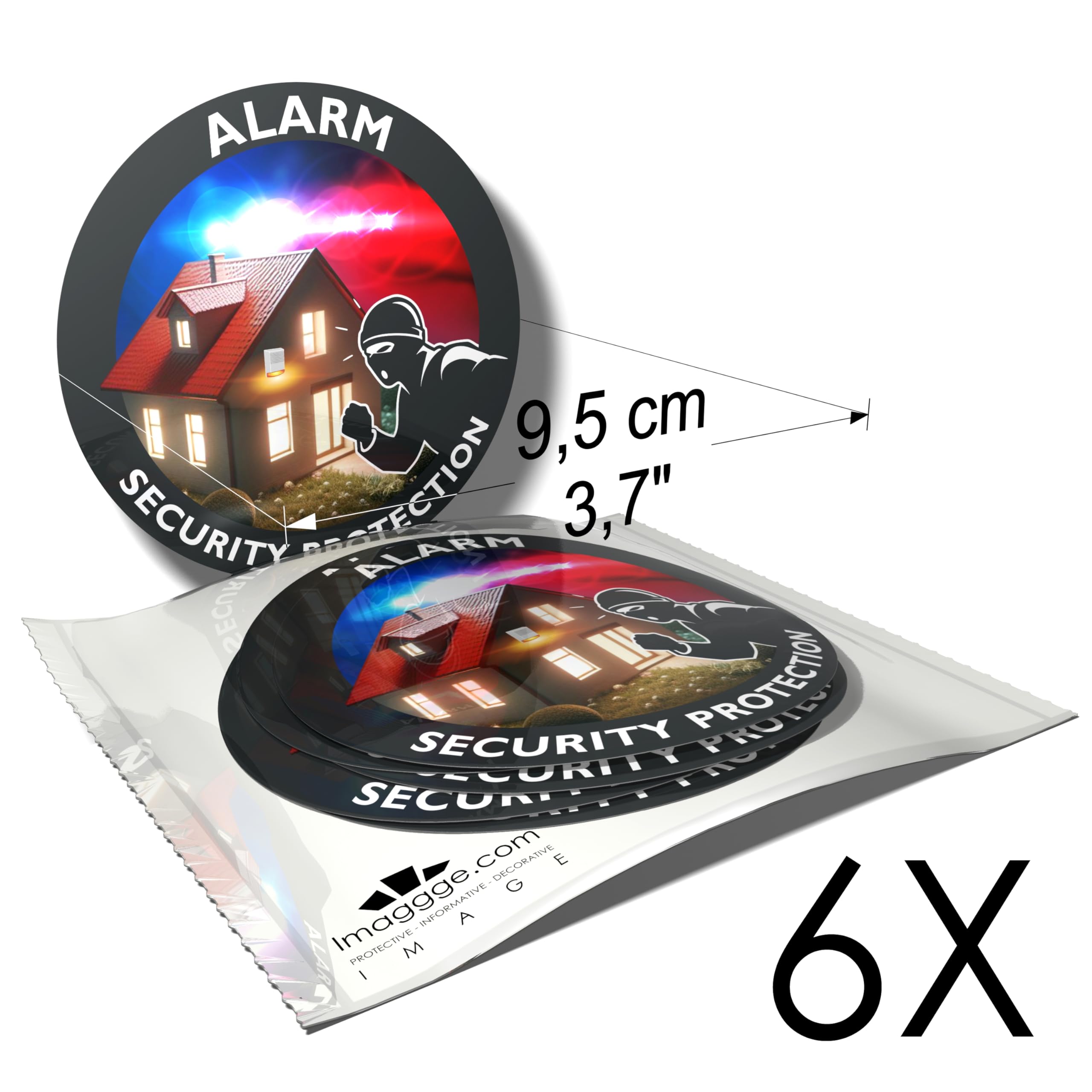 Burglar Deterrent Stickers - House Secured by Alarm (Police) - 6 Round Stickers - 9.5 cm, Black, Red, Blue and White, 9,5 - 6x - Image 2