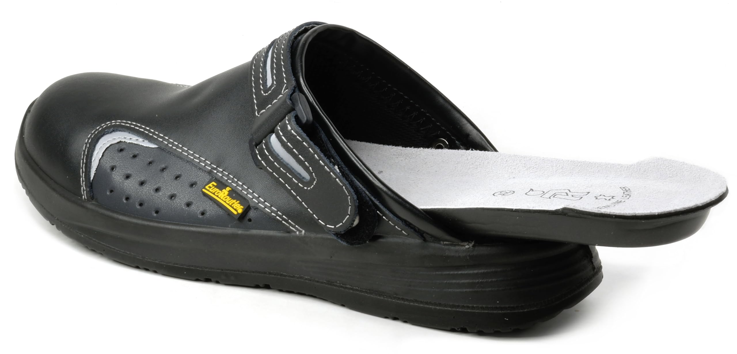 EUROROUTIER Basic 2.0 Black, Zuecos de seguridad de piel certificados CE EN ISO SB A-E-E-FO SRC