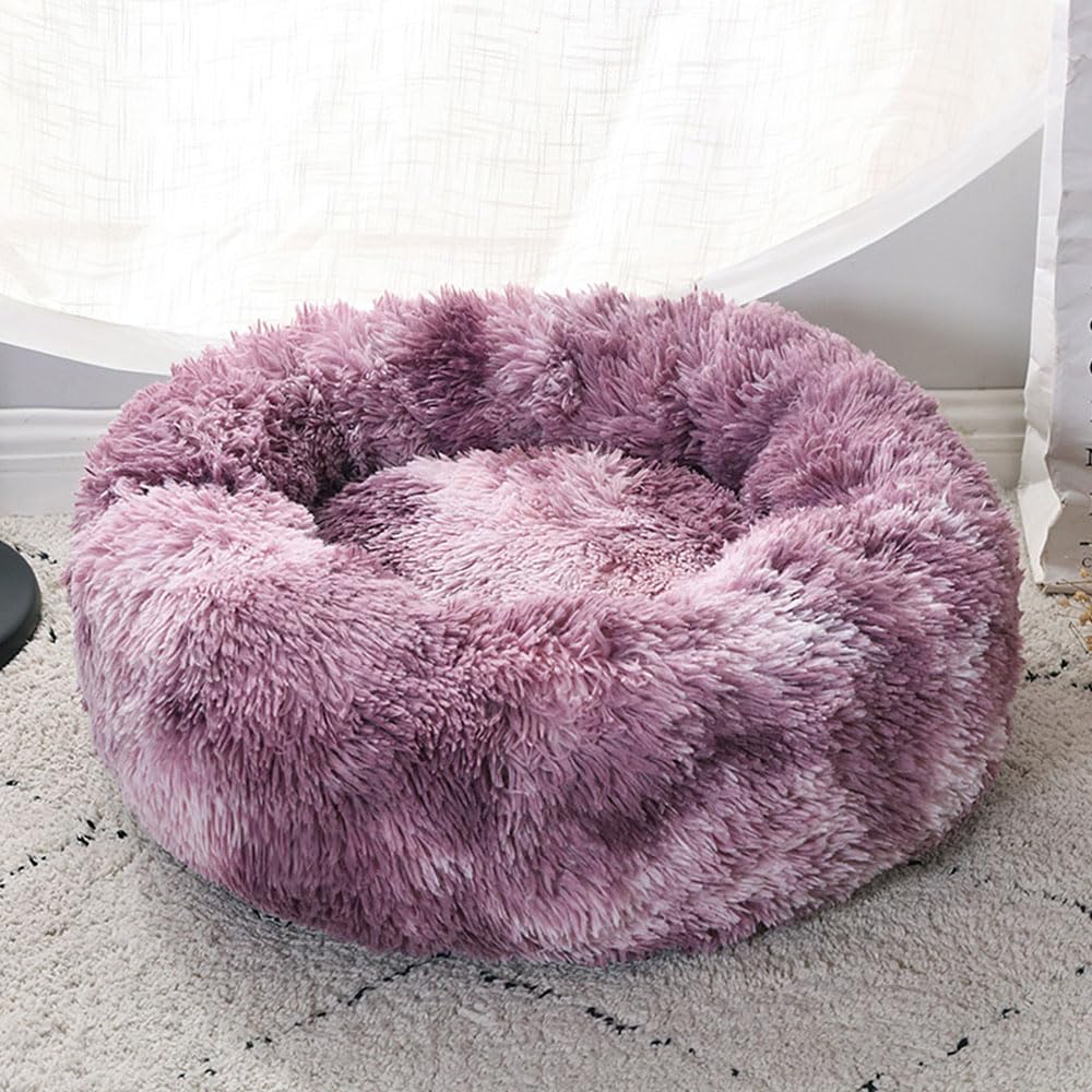DOTBUY-SHOP Dog Bed Washable, Soft Comfy Cat Bed Rounded Dog Bed, Pet Bed With Slip-Resistant Bottom, Orthopedic Dog Beds, Gift for Small Dogs Cats (60cm,Purple)