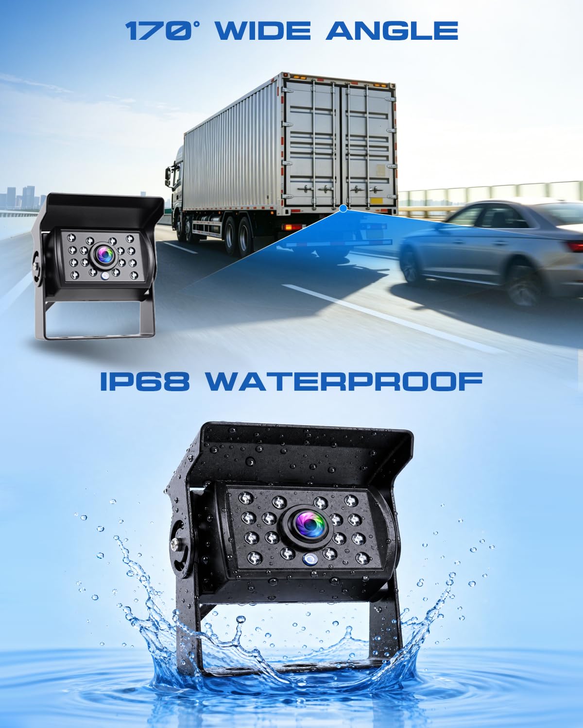 Hikity 9" Monitor Rückfahrkamera Set mit 4 Kameras Wasserdicht Nachtsicht