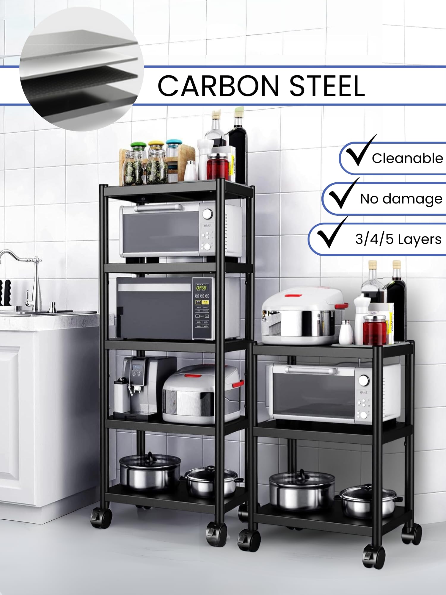 MAGIC SELECT Estantería para Almacenaje, Repisa Modular Multiusos, Estante con Ruedas, Estantería de Pie, Mueble para Cocina, Baño, Habitación, Salón con 4 Baldas de Almacenamiento. (120x40x27cm)