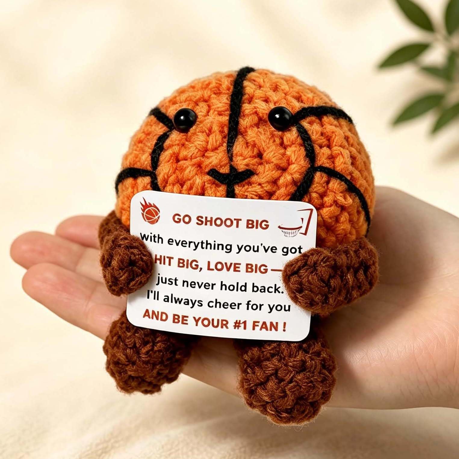 QINJIEJIE Basketball Gifts Positive Knitted, Cute Crochet Ball Knitted Basketball with Encourgement Card Inspiring Birthday Gifts for Boys Girls Sports Lovers Gift — image 1