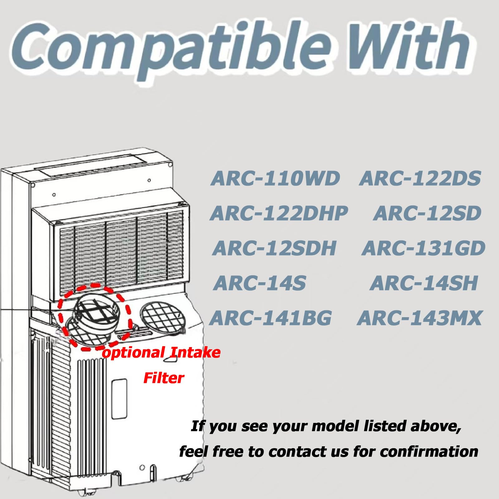 ARC-IHF - Manguera de entrada lavable de 5 pulgadas de diámetro, prefiltro para aire acondicionado portátil ARC-14S, ARC-110WD, ARC-122DHP, ARC-12SD 5