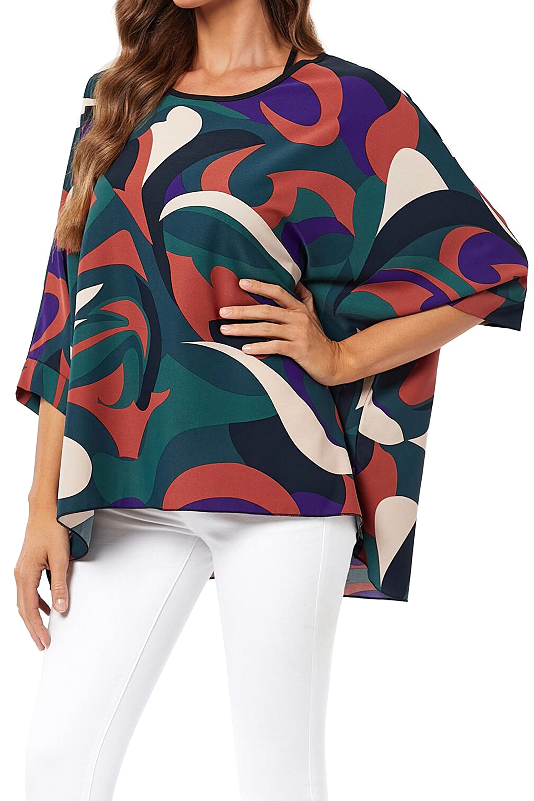 Nicetage Boho Top Sheer Dressy Blouse Chiffon Blouses for Women Sheer Poncho Flowy Batwing Tops Cruise Wear