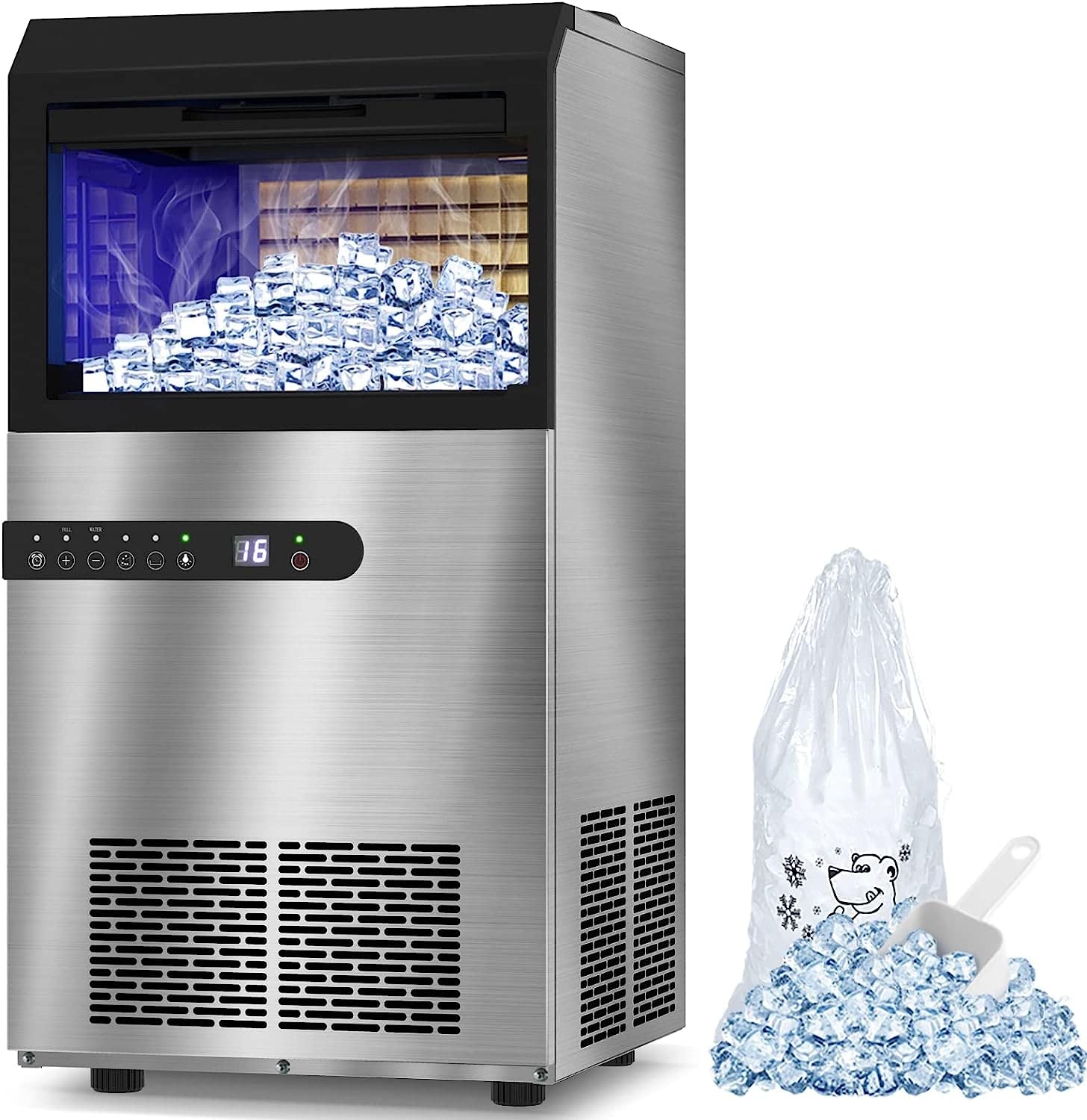 Commercial Ice Maker Machine 100Lbs/24H, Stainless Steel Under Counter ice Machine