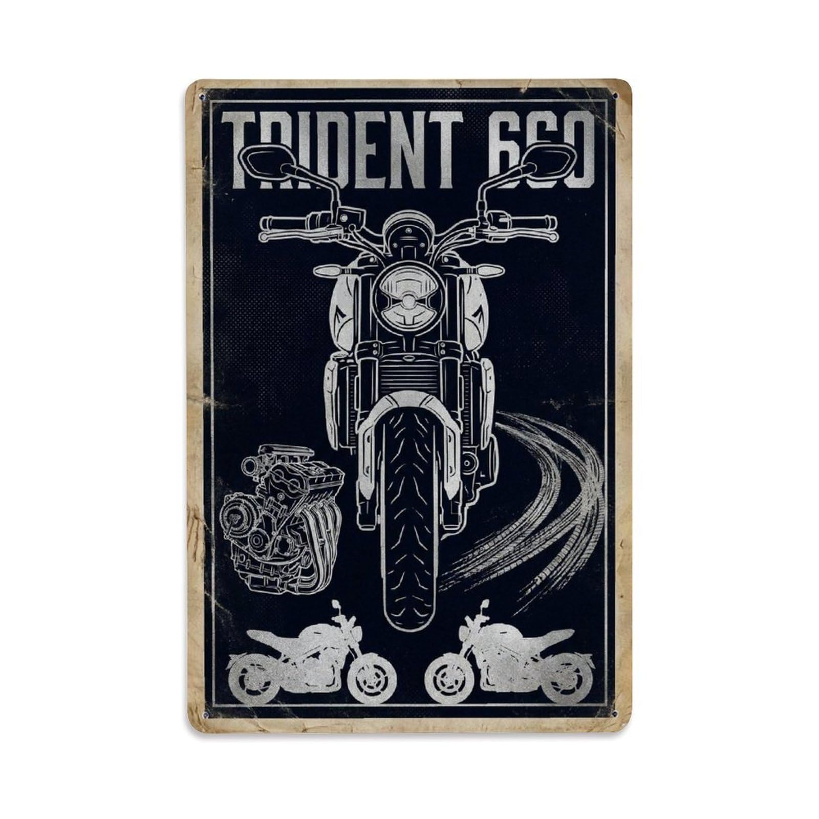 Trident 660 Roadster Motorcycle Racing Performance Classic Metal Tin Sign Plaque Wall Decor for Cafe, Man Cave, Club Bar, Office, Home Garden Round Metal Poster 8x12Inch