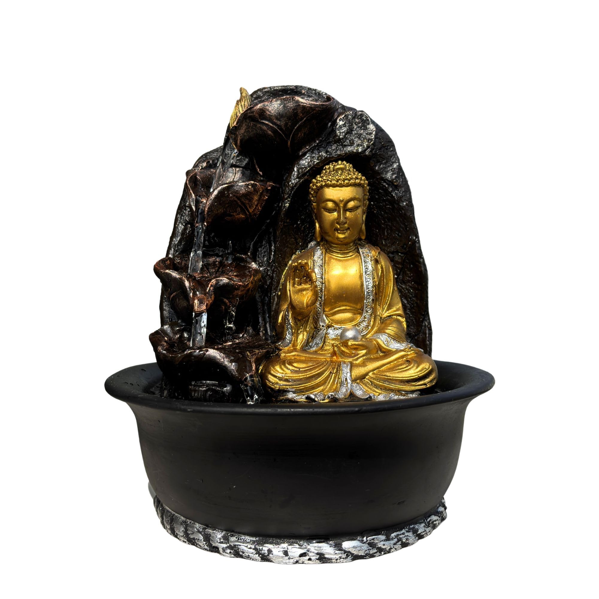 Golden Buddha Water Fountain with LED Lights – Zen Meditation Decor for Home, Office & Garden | Peaceful Resin Tabletop Fountain for Spiritual Energy & Relaxation-image-29