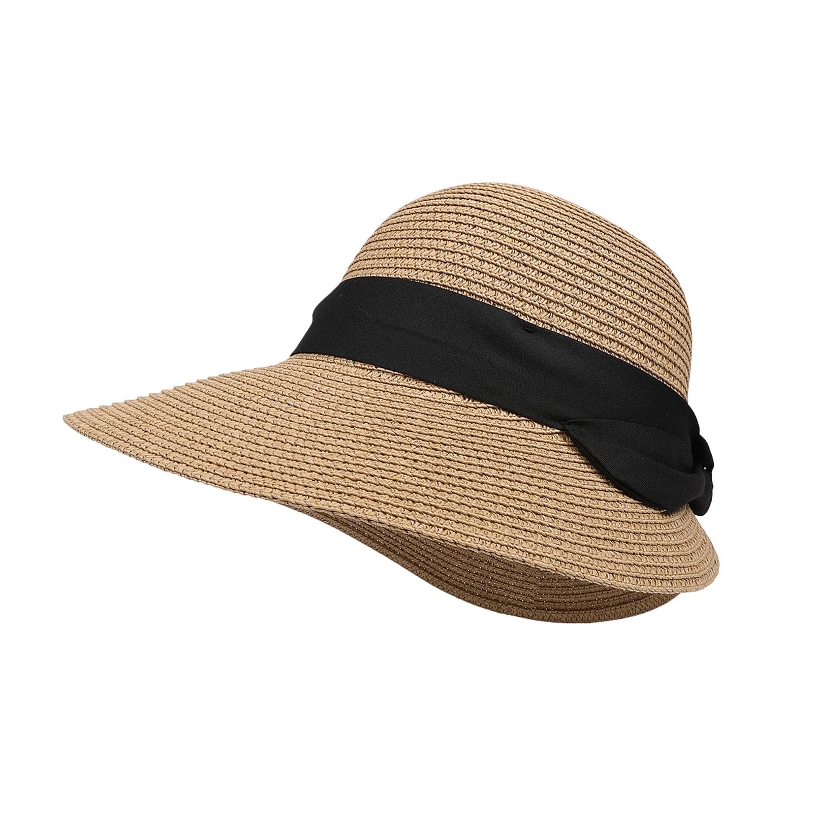 Sombrero de paja para mujer, protección UV, sombrero de paja con ala ancha, transpirable, sombrero de playa, sombrero de verano plegable para viajes y vacaciones