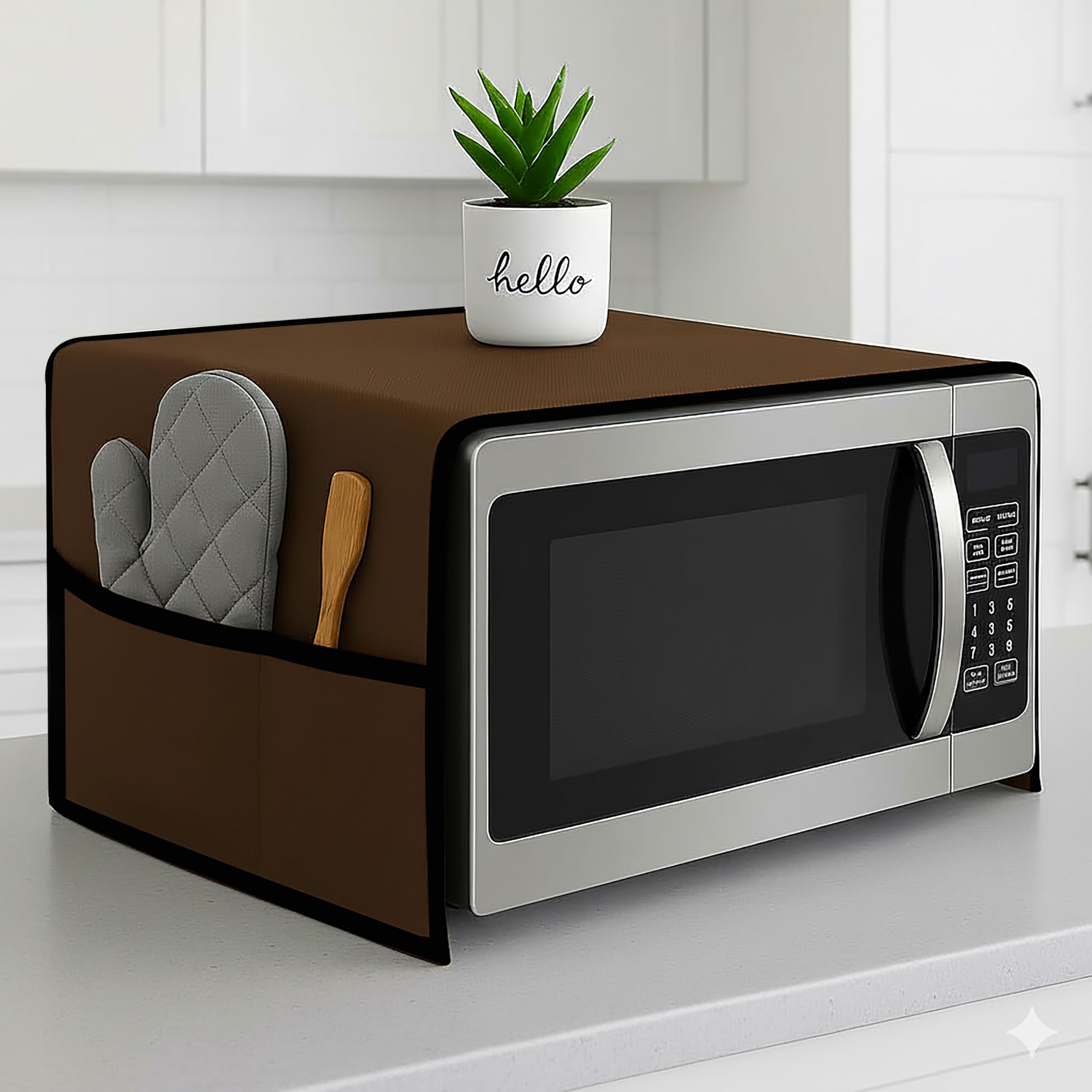 Microwave Oven Cover & Oven Top Cover - Durable, Dustproof, Protector, Waterproof Microwave Cover, Oven Cover, Microwave Top Cover with Modern Design & 4 Side Pockets (Coffee, 100 X 35 cm)-image-27