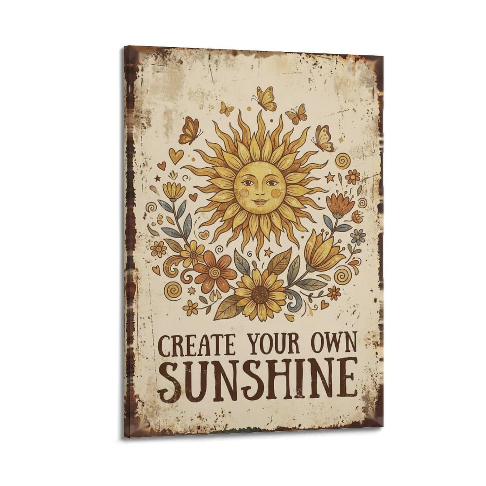 OKAHYS Sunshine Quote Rustic Illustration Poster Day Vintage Modern Decorative Canvas Prints - Ideal Wall Art for Family, Man Cave, Game Room, Boys & Girls Bedroom 20x30inch