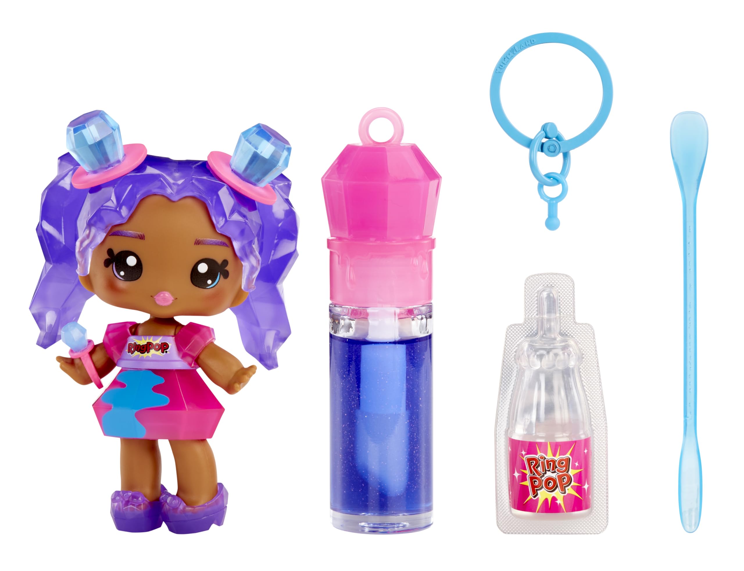 Yummiland x Licensed Sweets Lip Gloss Doll: Ring Pop - Ruthie Pop - Includes 1 Doll, DIY Lip Gloss + Removable Keychain, Cosmetic Play, Collectible, Suitable for Children Ages 4+