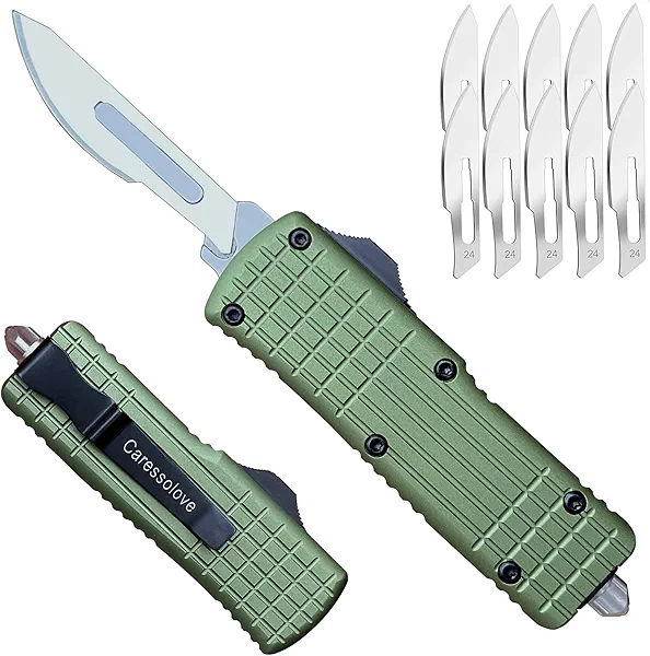 Caressolove Automatic Utility Knife Push Button, EDC Pocket Boxcutters With Clip, Double Action Auto Retractable Scalpel, Small Safety Box Cutter, Replaceable Razor Blade Exact Knives for Craftsman