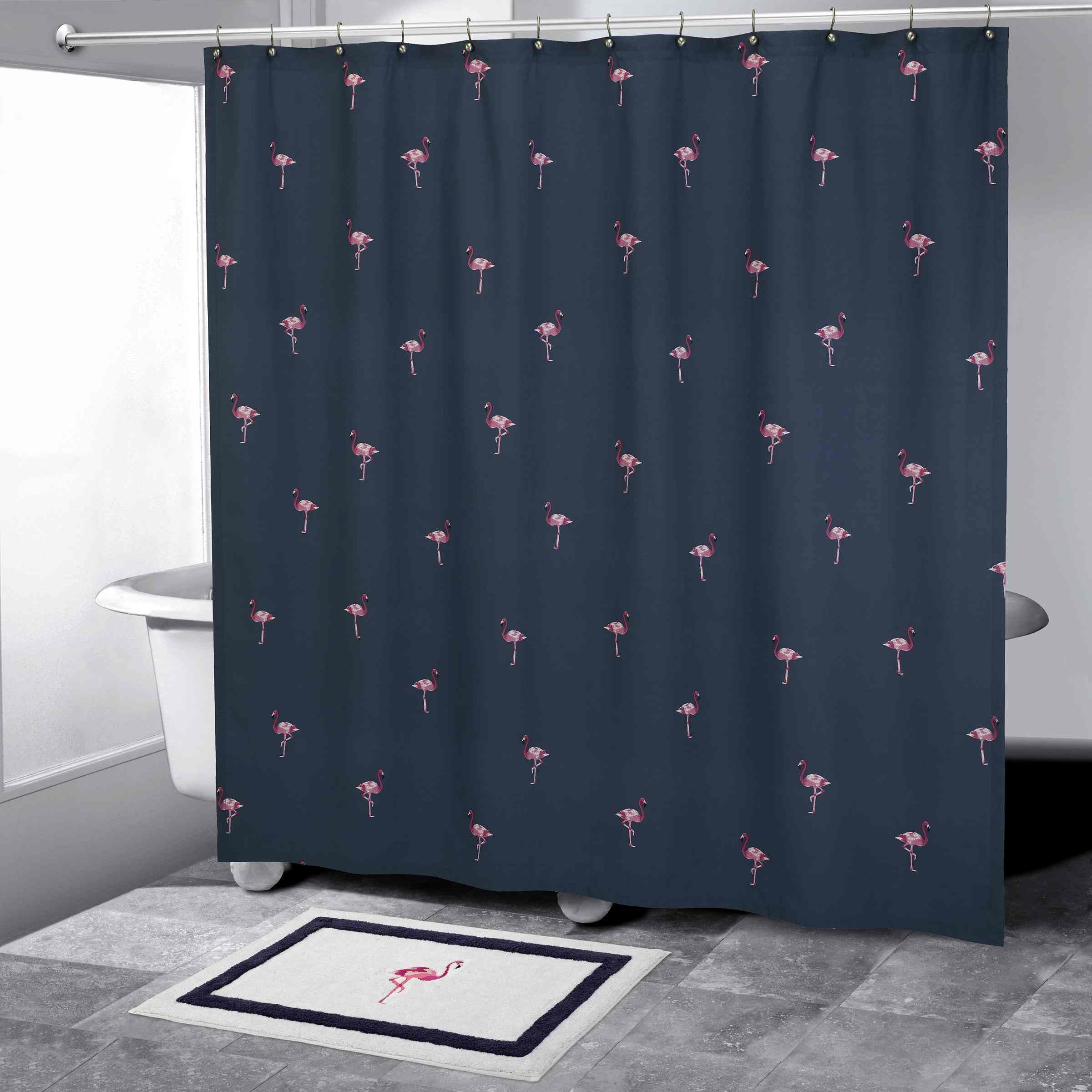 Izod - Shower Curtain, Twill Fabric Curtain, Vibrant Design Bath Decor, Dorm Room Essentials (Flamingo Navy, 72")
