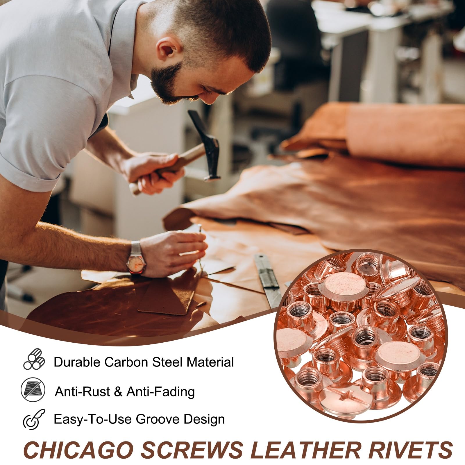 PATIKIL 7mm Chicago Screws Leather Rivets - Image 3