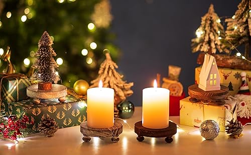 Miniatura 9 de Romadedi Elevador de madera de granja para exhibir, 4 piezas de decoración rústica, mini pedestal de madera, bandeja redonda decorativa para mesa