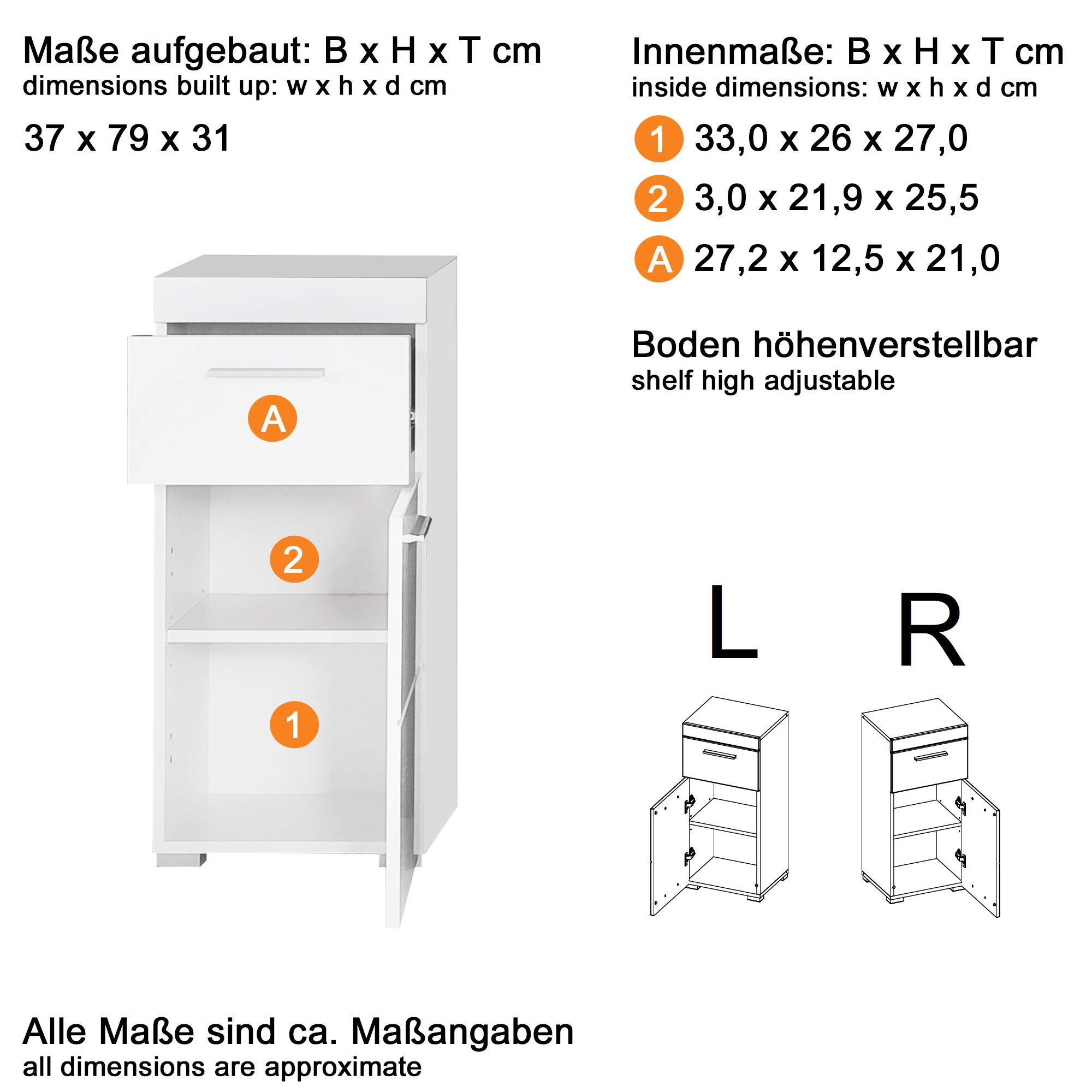 trendteam smart living - Amanda - Badezimmer Komplettset (WBU + Spiegelschrank + Standschrank + Hochschrank + Hängeschrank) - Weiß/Weiß Hochglanz - (BxHxT) 163 x 190 x 34 cm - Kratzfest