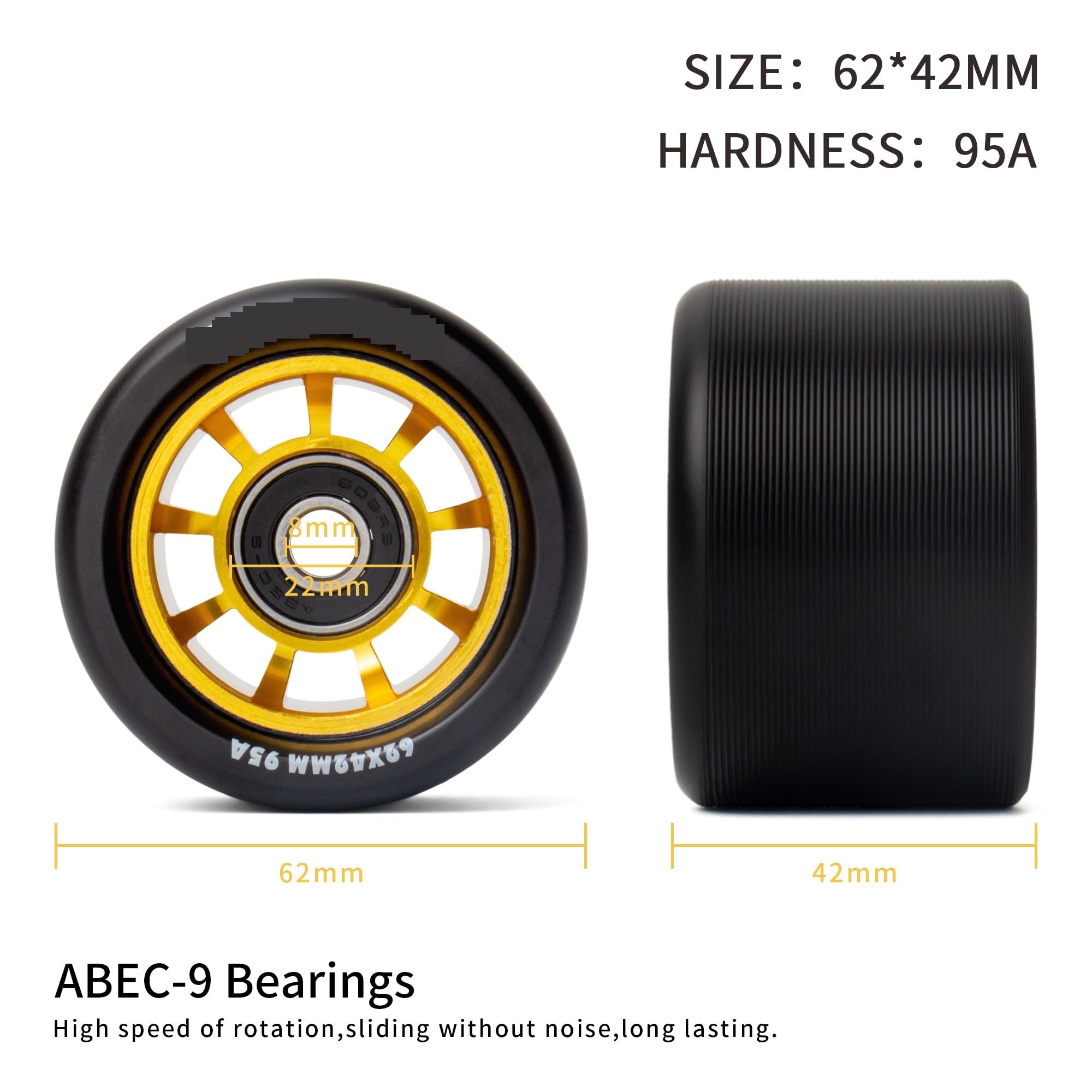 8 Uds Ruedas for Patines en línea Ruedas de patín de Repuesto Rueda de patín cuádruple núcleo de Aluminio 62 * 42mm 95a para Patines