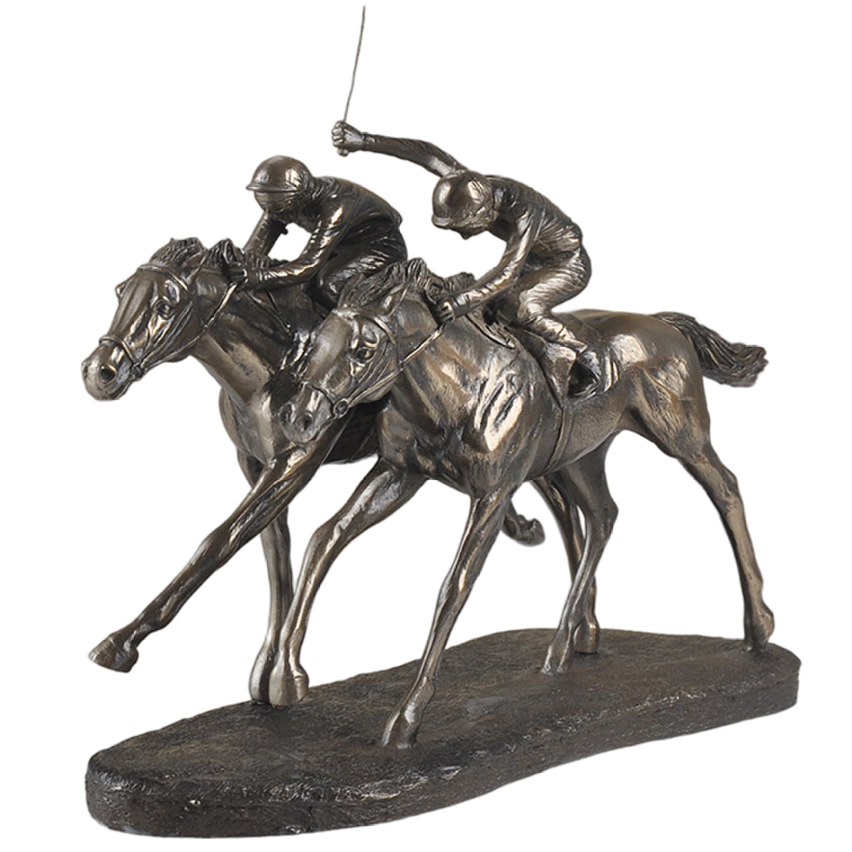 SMELEYOU Bronze Horse Statue Handcrafted Modern Equestrian Decor Sculpture with Dual Jockeys Cold Cast Resin Art Piece for Home Office Desk Shelf Display