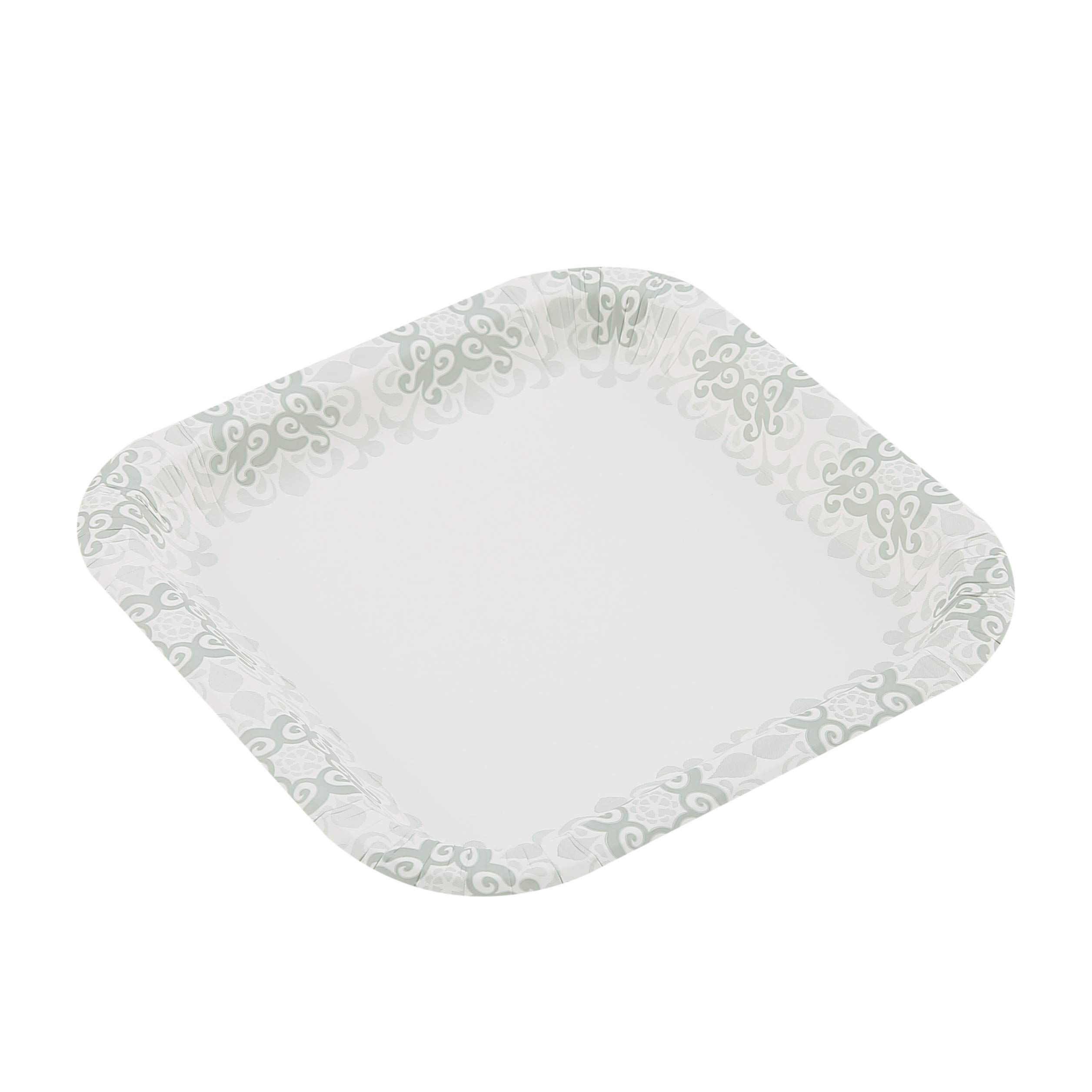 Glad Einweg-Pappteller mit grauem ViCountorian-Design, 17,8 cm, quadratische Pappteller für den täglichen Gebrauch, einweich- und schnittfest, mikrowellengeeignet, Pappteller, 12 x 50 Stück