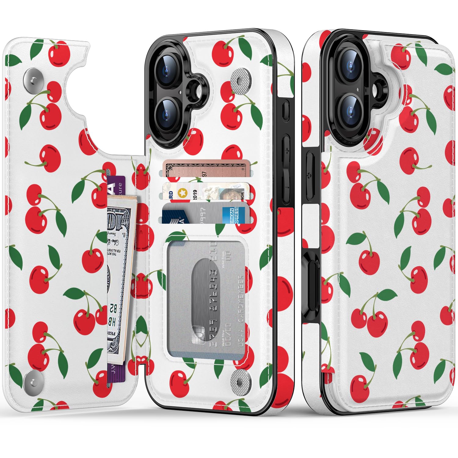 FUNMIKO for iPhone 16 Plus Wallet Case with Card Holder, RFID-Blocking, Military-Grade Protection & UV-Printed Artwork, Magnetic Closure with Leather