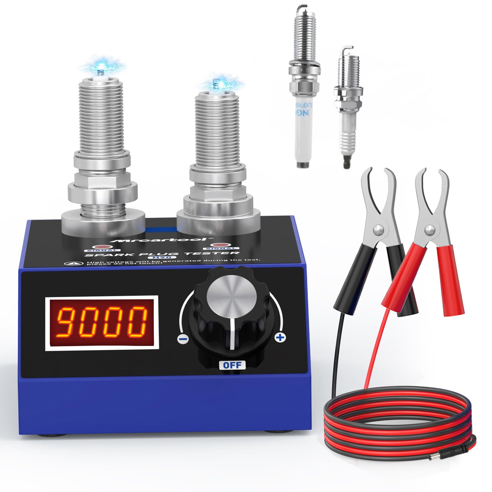 Spark Plug Tester Dual Holes, Automotive Engine Ignition Coil Tester 500 to 9000RPM with 12MM Diameter Spark Plug Hole Adjustable Working Frequency Car Spark Plug Gap Tool for 12V Gasoline Vehicles