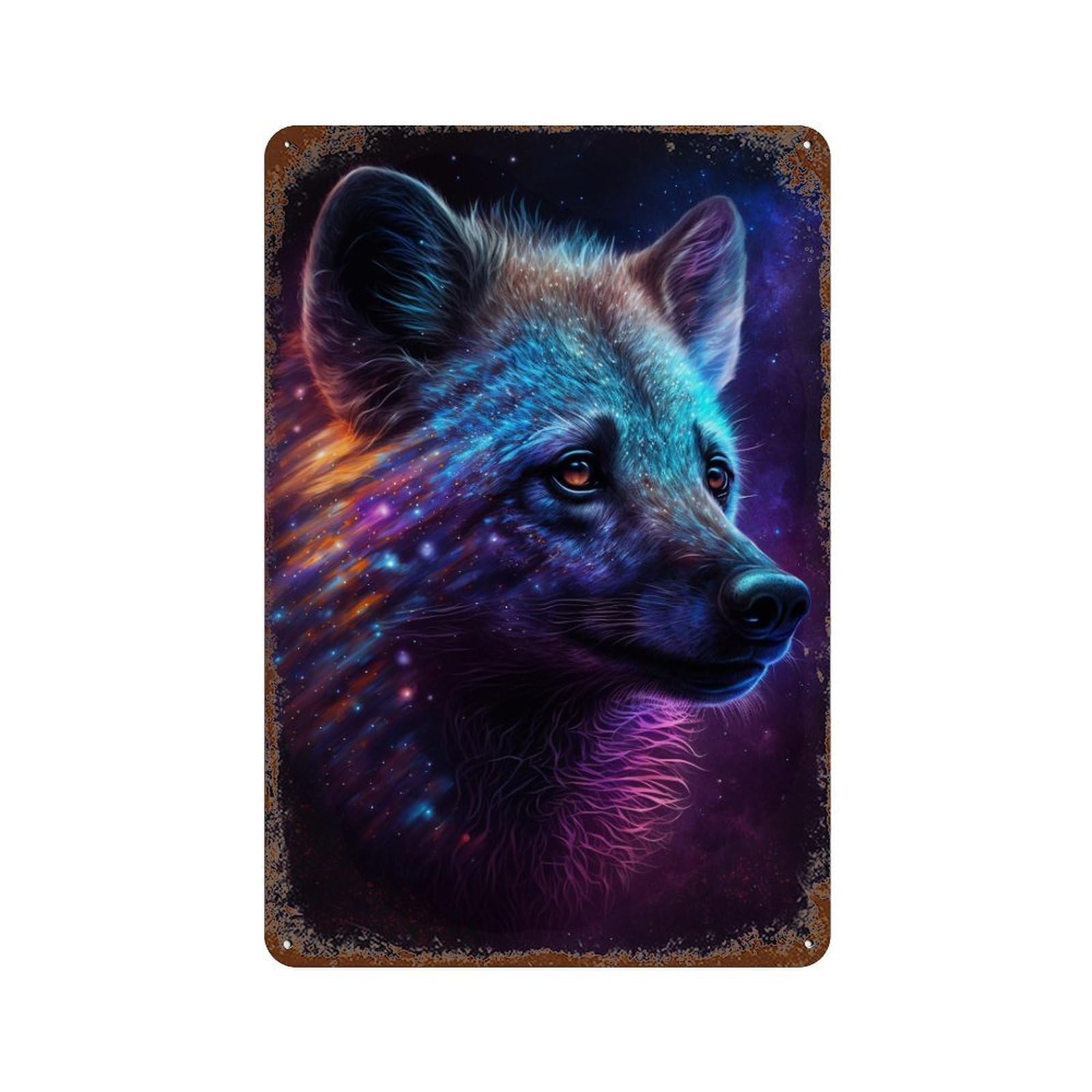 Garage Style Cosmic Wolf Portrait Artwork-4 Vintage Rust Metal Sign 11.8"x7.9", Shabby Chic Decor for Bar And Workshop