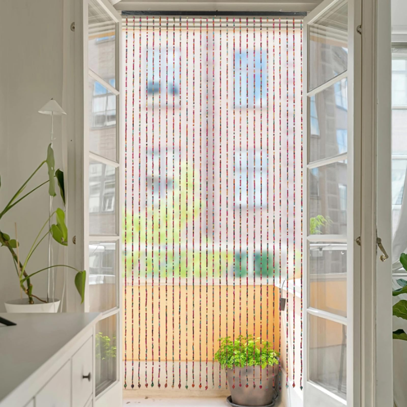 Cortina De Cuentas para Puerta De BalcóN, 90x195 Cm Cortina De Cuentas ProteccióN contra Insectos 41 Hebras Cortinas De Cuenta Cortinas De Bambú Bohemio ArtesaníA para Ventana Entrada BañO