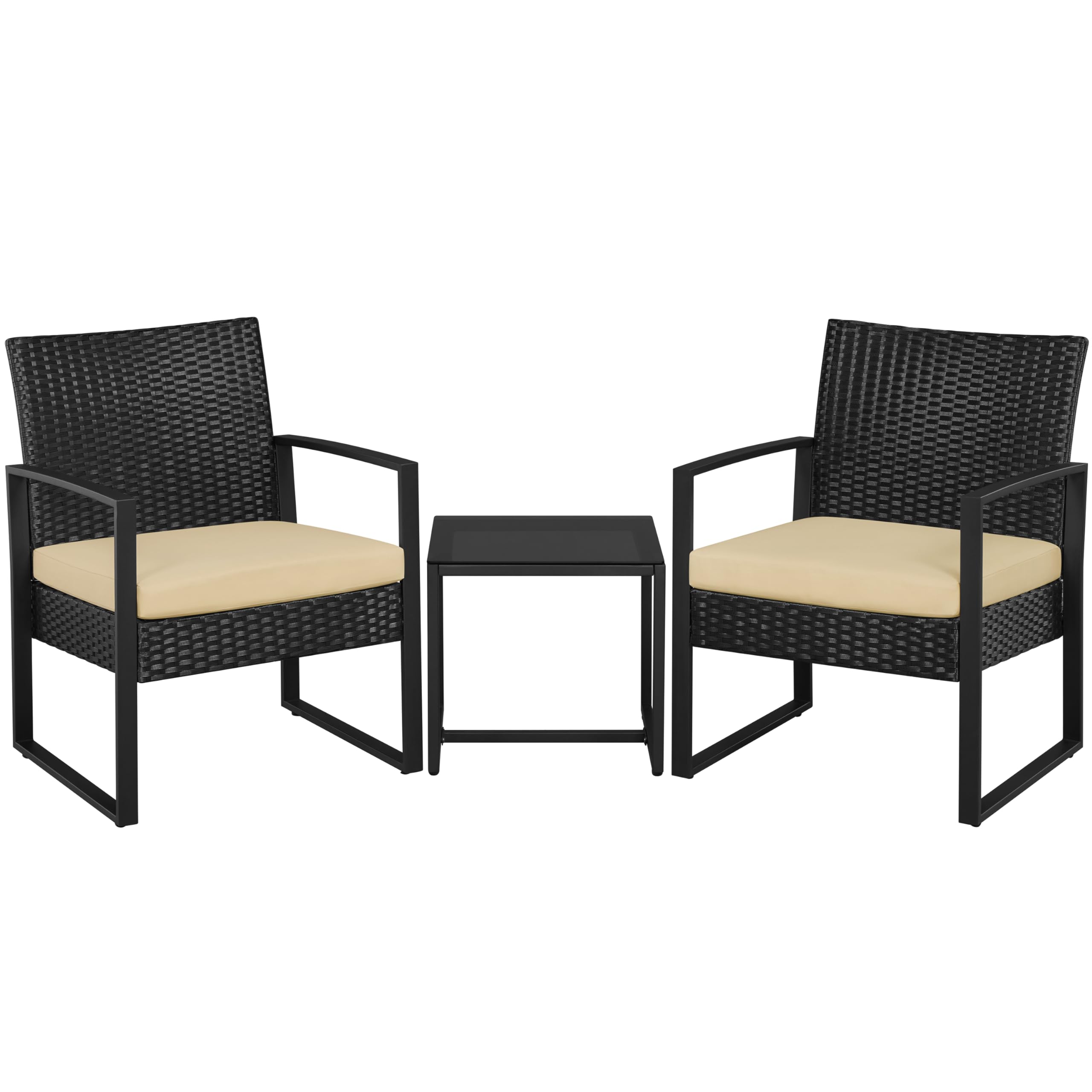 Yaheetech Set Mobili da Giardino in Poly Rattan 2 Sedie e Tavolino con Cuscini