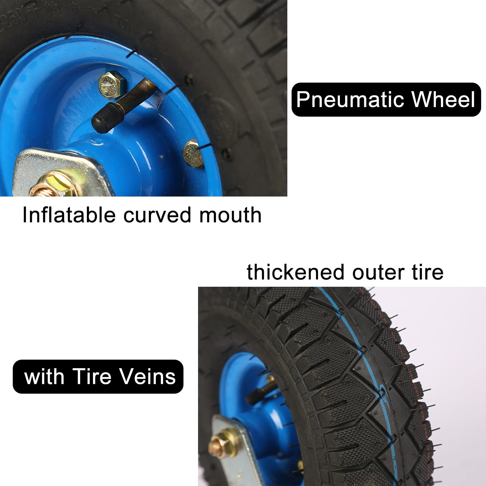 LIGUOYI Lenkrolle Luftrad Bockrolle, Ø 200mm 250mm Schwerlastrollen, Leise Gummi Transportrollen, Schubkarren Transportrolle, Mit Bremse Und Befestigungsschrauben, 2 Lenkrollen + 2 Bockrollen