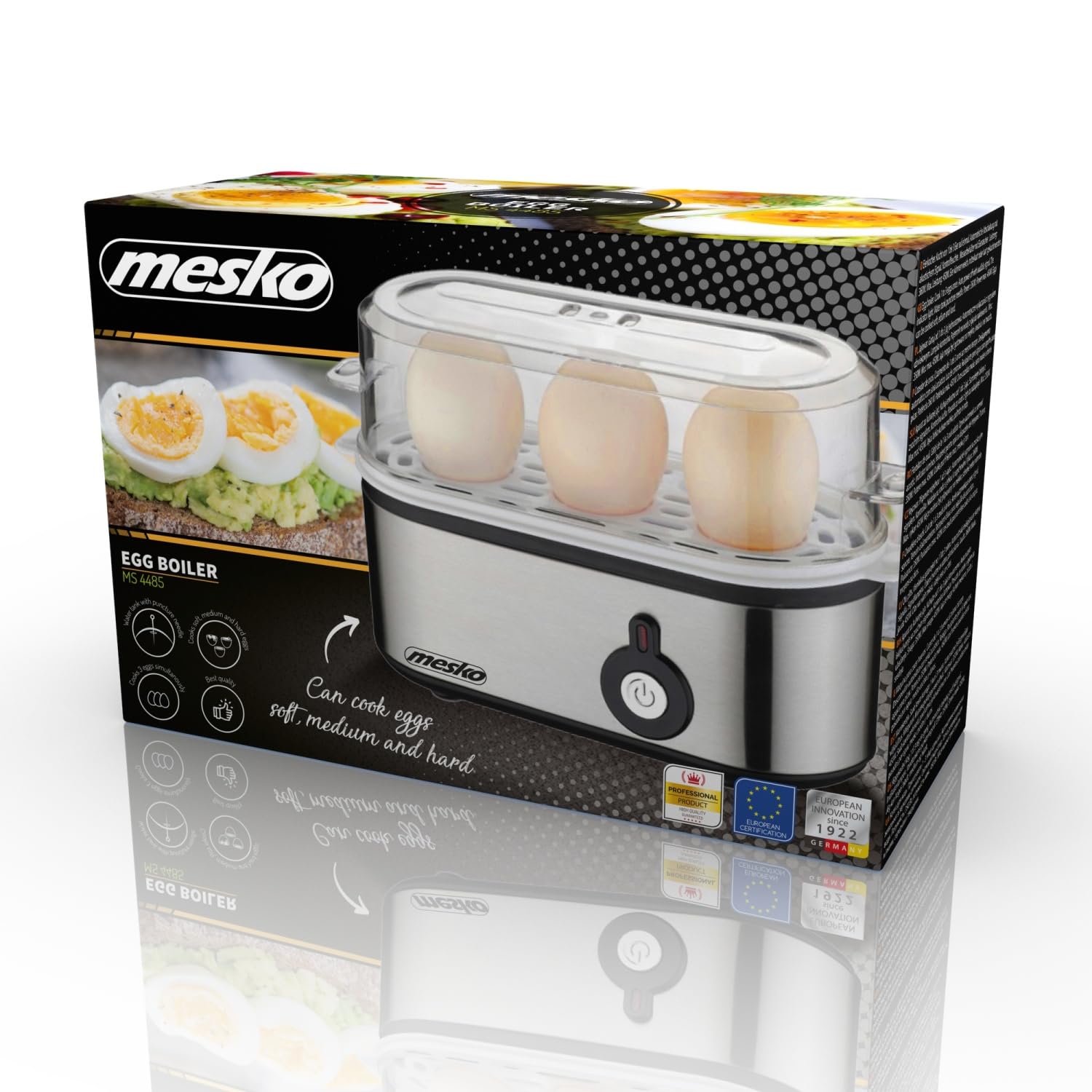 MESKO MS 4485 HERVIDOR DE HUEVOS 3 HUEVO (S) 210 W NEGRO, PLATEADO, TRANSPARENTE