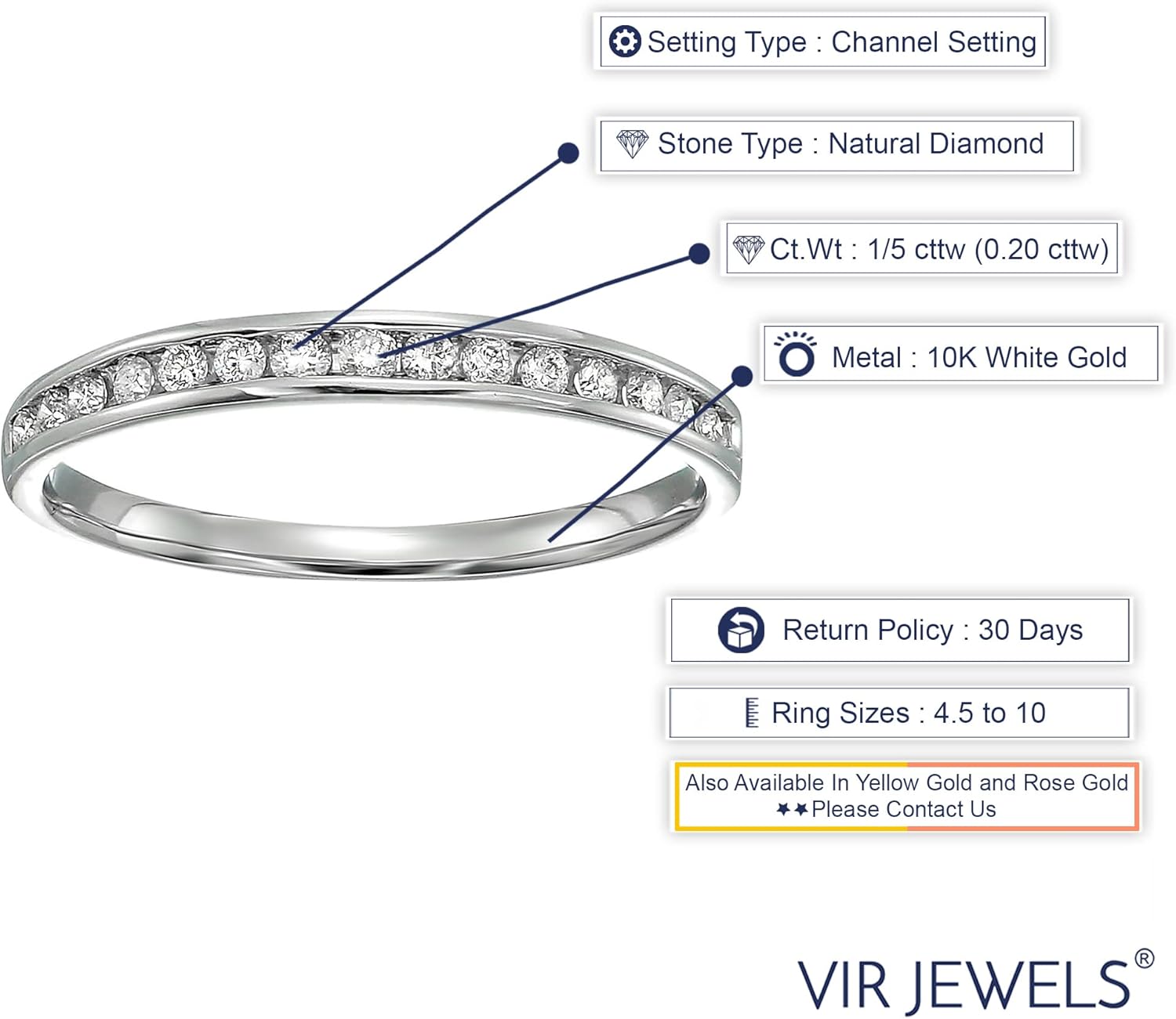 VIR JEWELS 1/10 cttw to 1 cttw Diamond Wedding Band for Women, Classic Diamond Wedding Band in 10K Gold Channel Set, Size 4.5-10