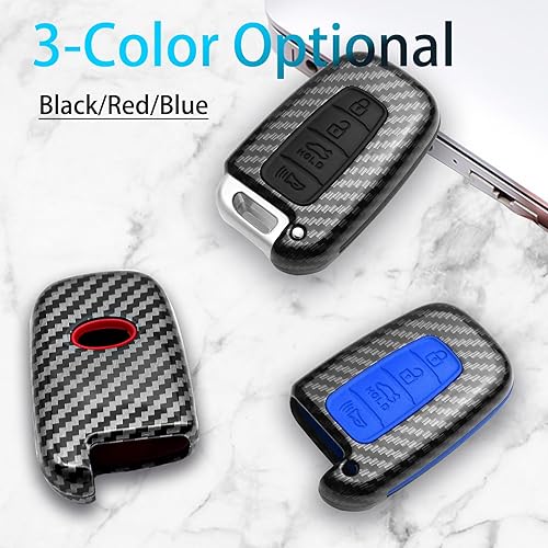 Miniatura 3 de Funda para llavero KIA de 4 botones, funda de silicona suave ABS con patrón de fibra de carbono premium compatible con Hyundai Azera Elantra GT