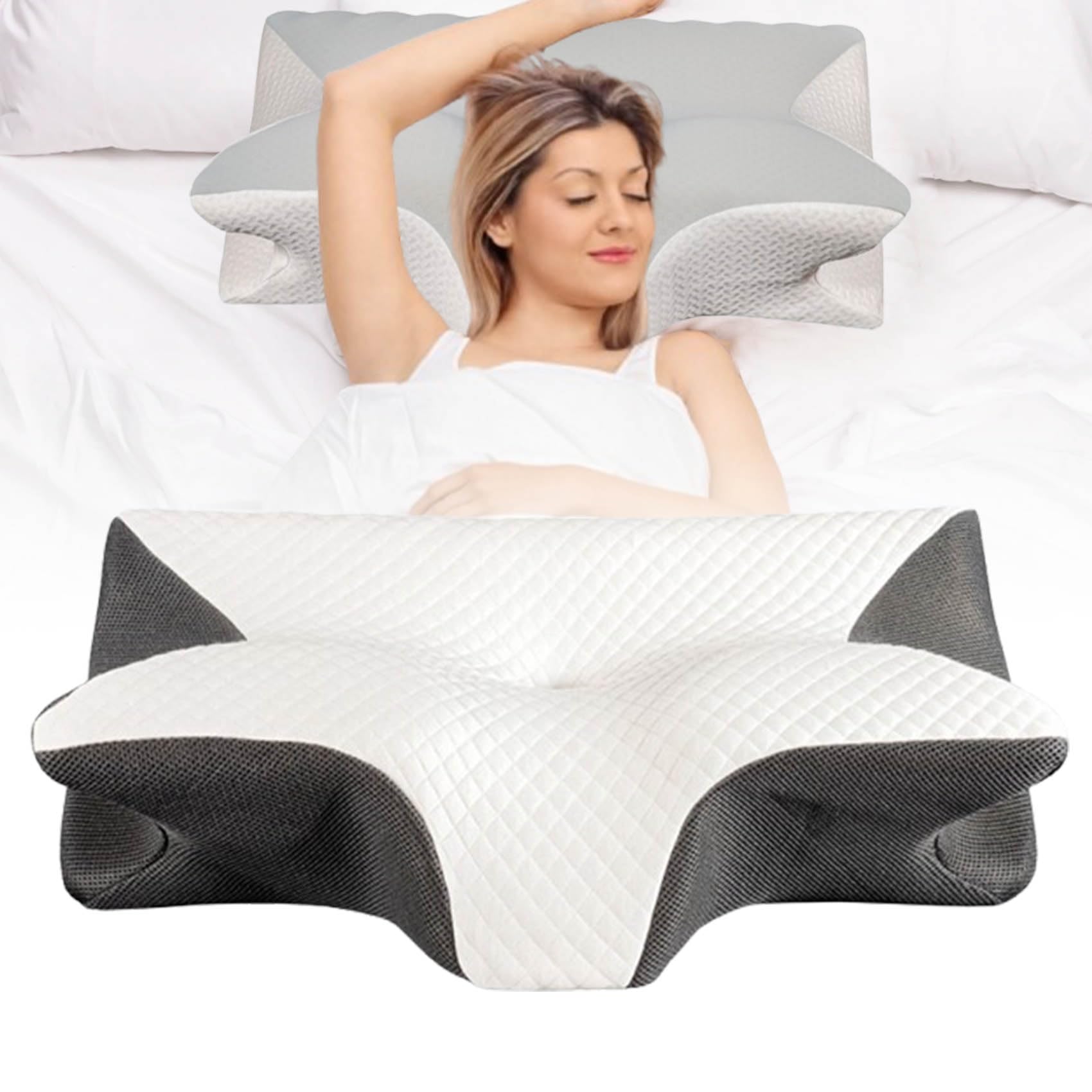 Oreiller Ergonomique Cervical à Mémoire De Forme - Soutien Ferme Pour Nuque Et épaules - Hauteur 10/12 Cm, Housse Lavable - Conçu Avec Latex Naturel Et Mousse Tempur