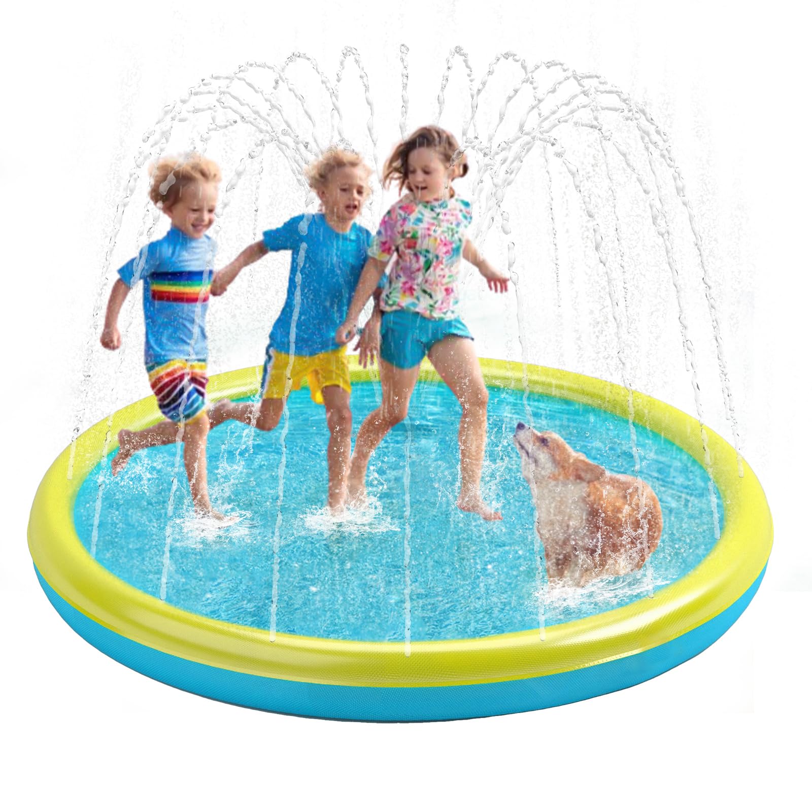 HeeyooSplash Pad for Kids and Toddlers - Non-Slip Summer Outdoor Water Toys, Sprinkler Pool, Scratch Resistant Thicken Dog Play Mat, Fountain for Outdoor Play