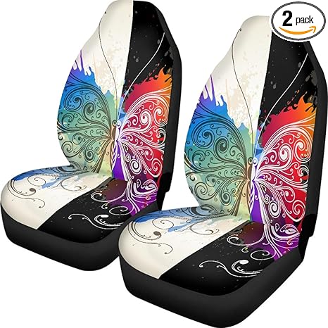Pehede Car Seat Cover Ink Splash Butterfly Painting Front for Cars, Easy to Install Cover Set, Accessories Auto Trucks Van SUV,2 Packs