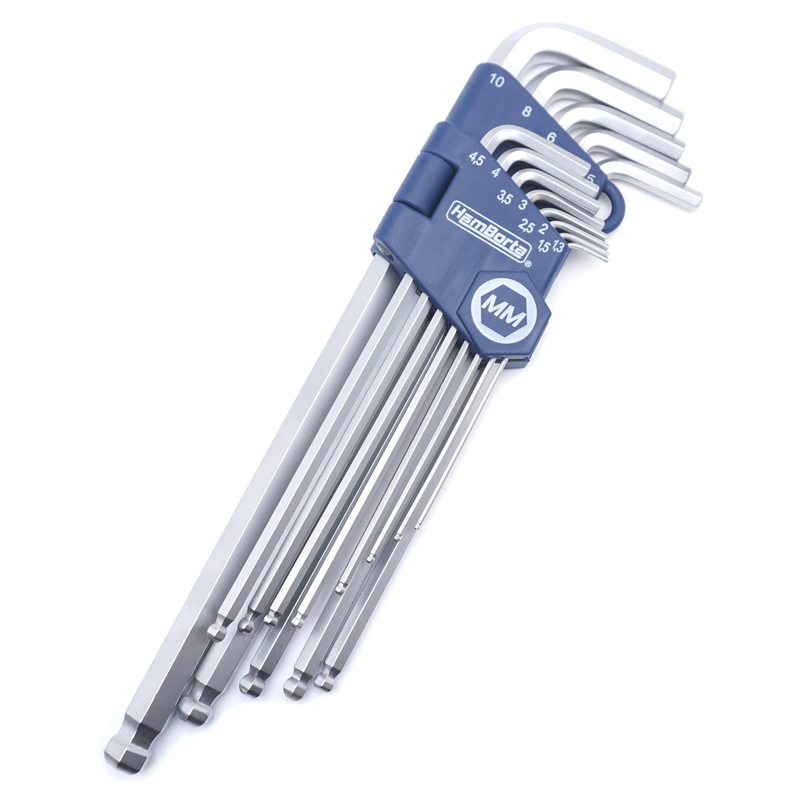 HemBorta® Allen Key Set Extra Long 13pcs 1.27-10mm, Metric Alan Keys Sets with Ball End Hex Keys, Heat Treated Alan Keys Sets with CRV Steel Satin Finish Alan Keys
